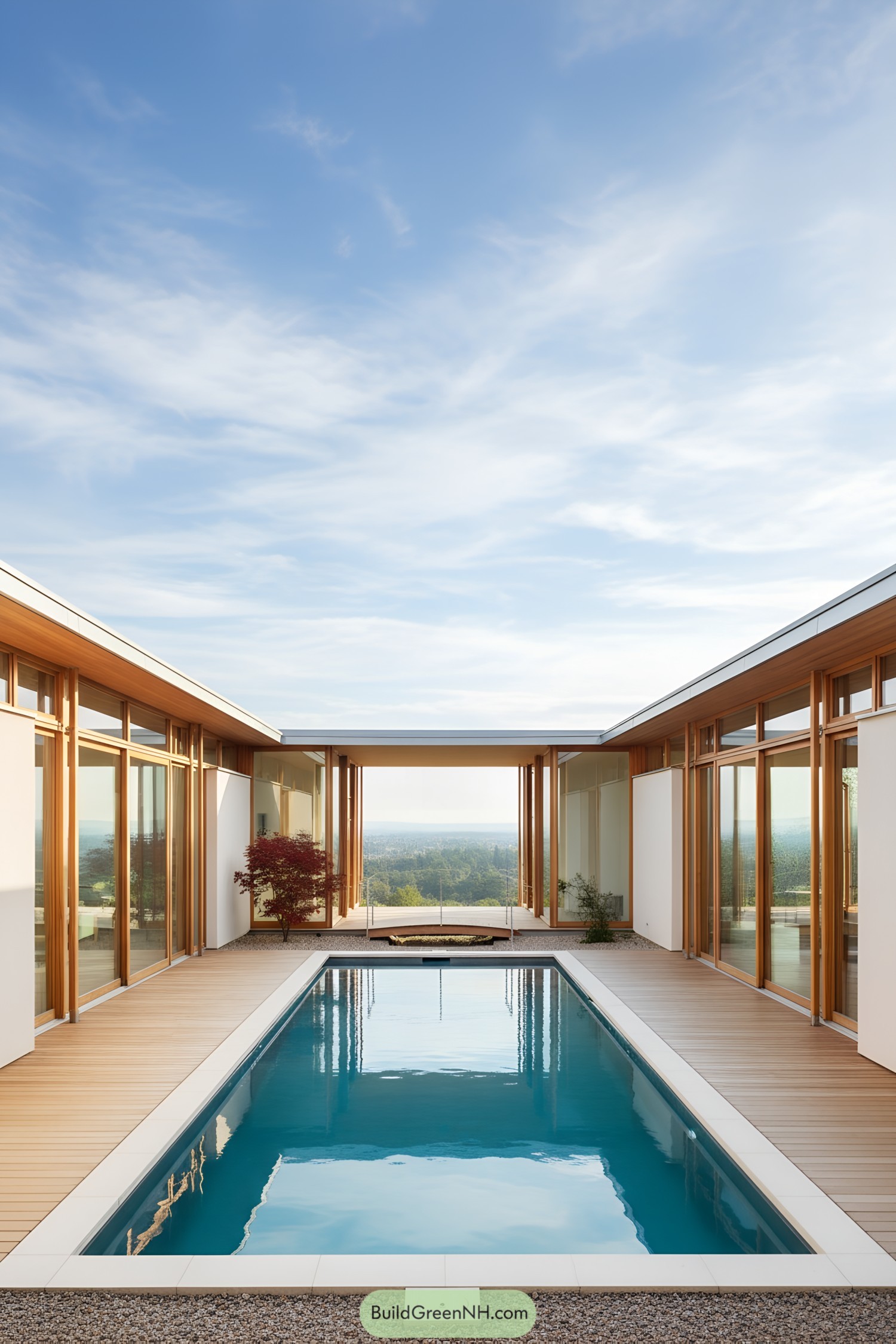 Modern U-shaped courtyard house with central pool