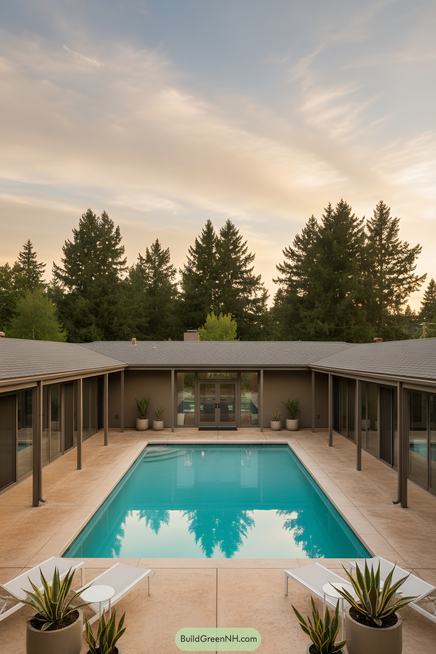 U-shaped modern courtyard home with central pool