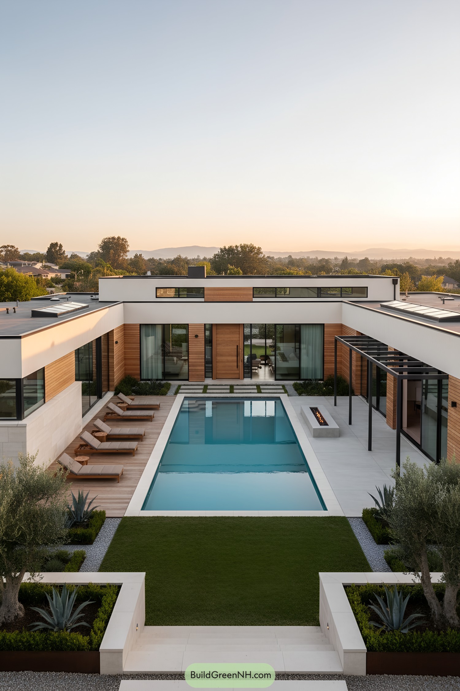 U-shaped modern home with central pool