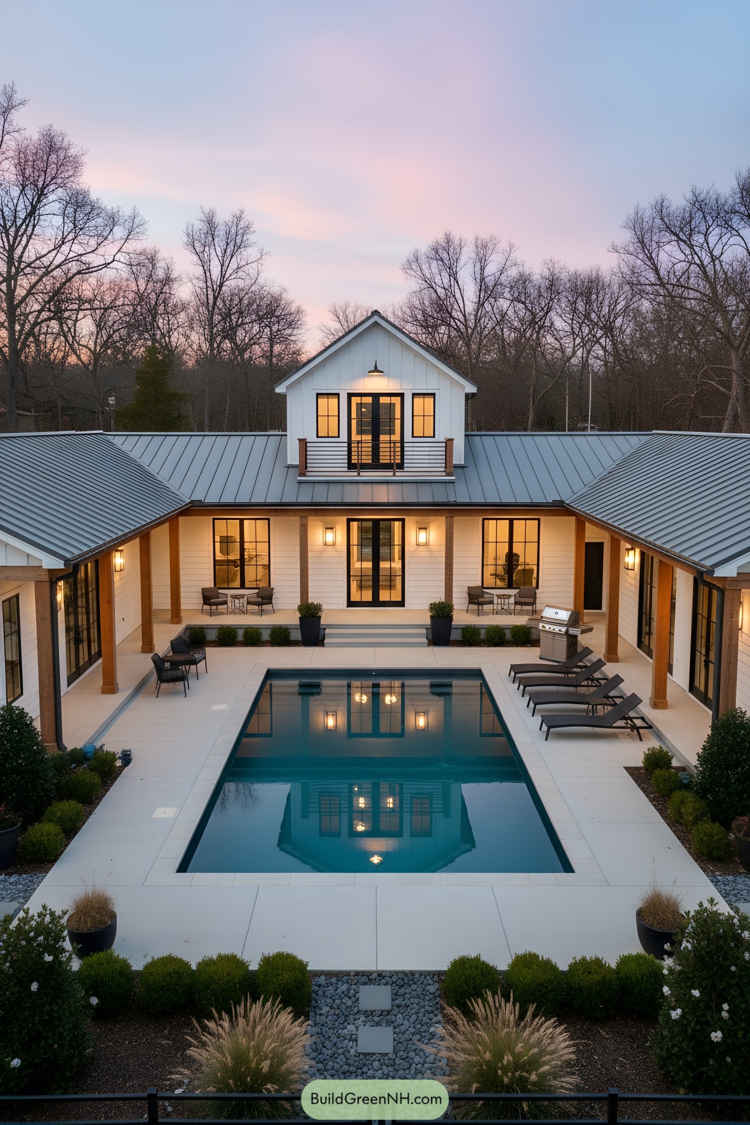 U-shaped home with central reflecting pool