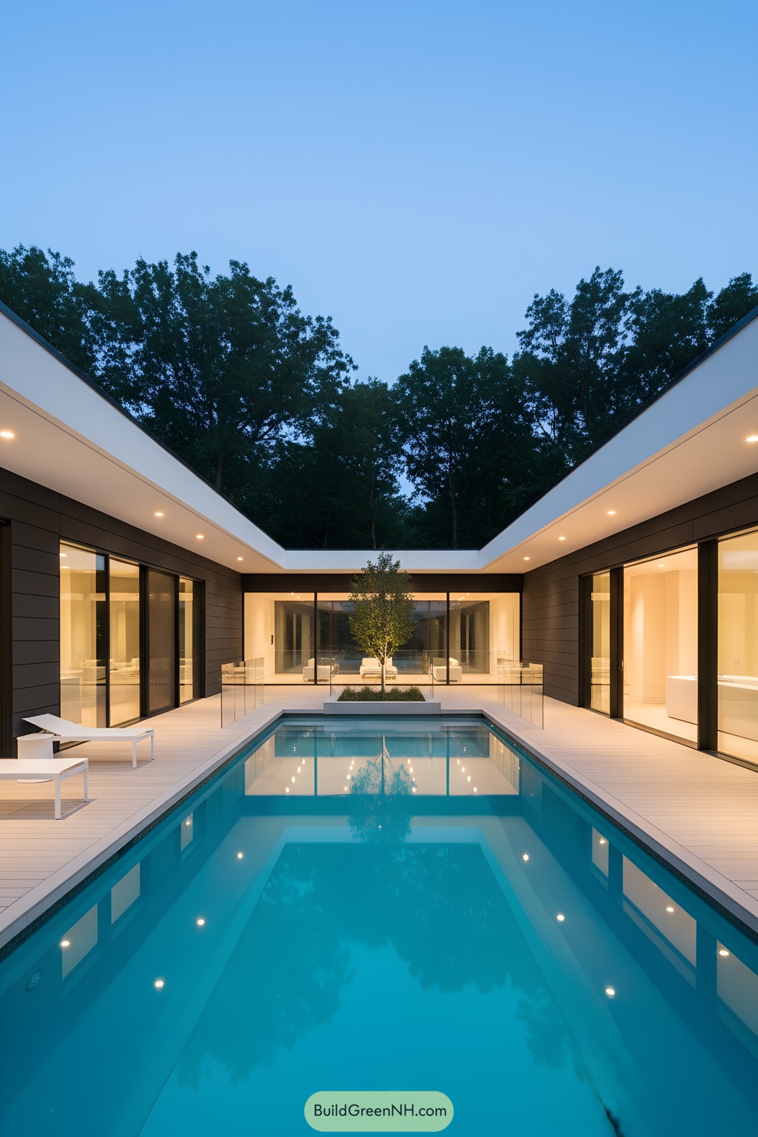 Modern U-shaped home with central pool