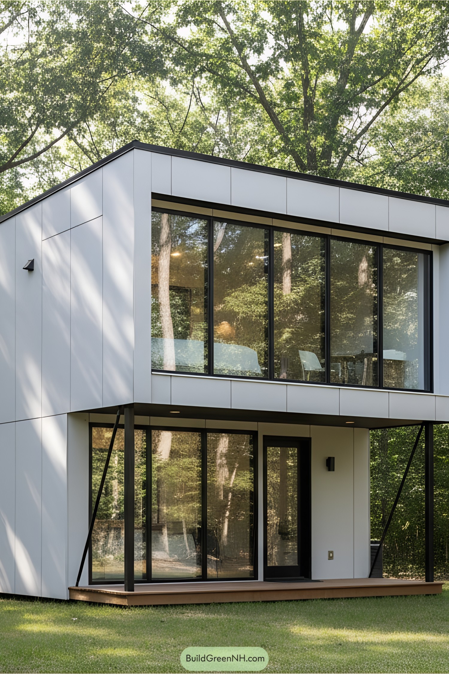 Modern tiny house with large glass windows
