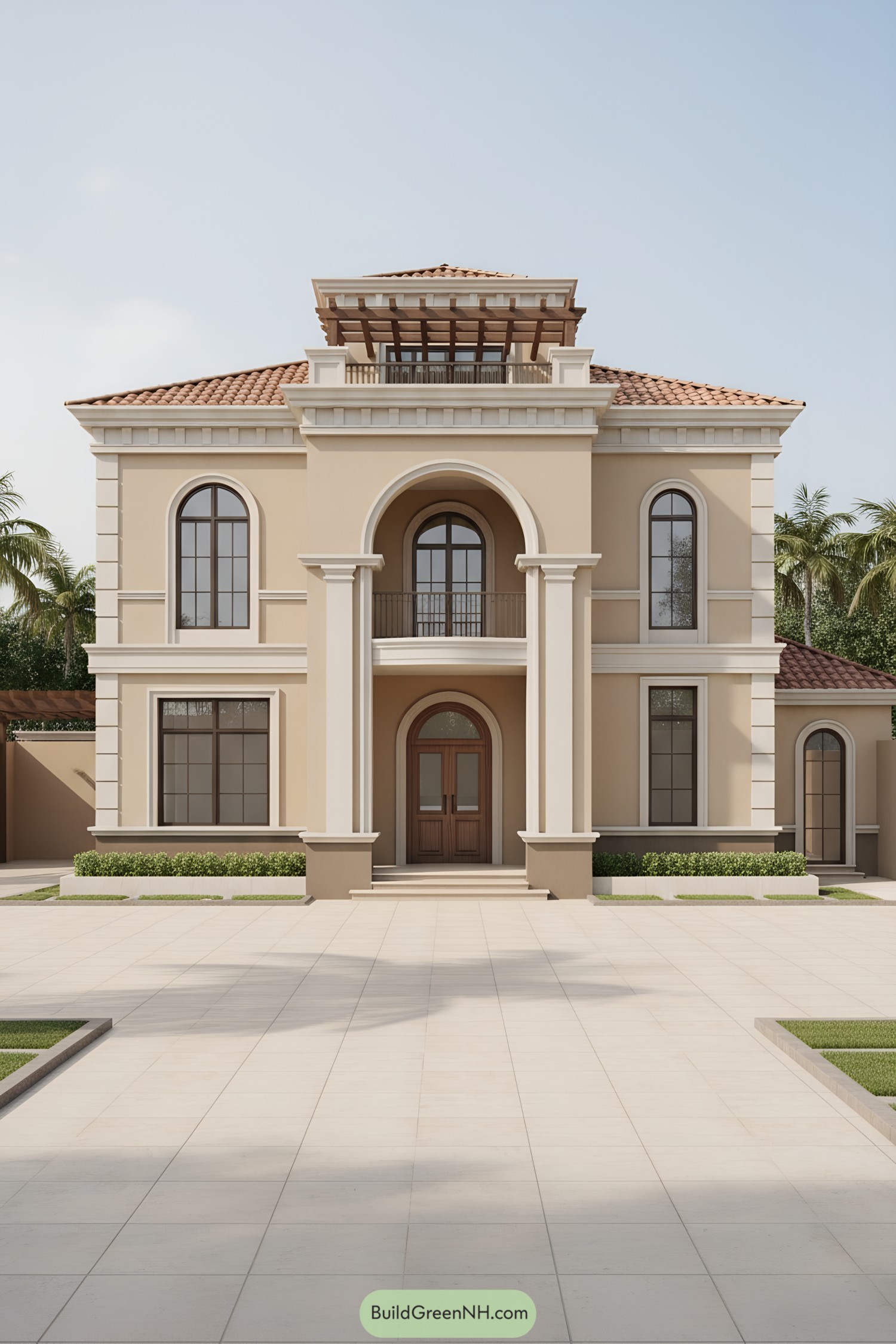 Beige villa with arches and terracotta roof