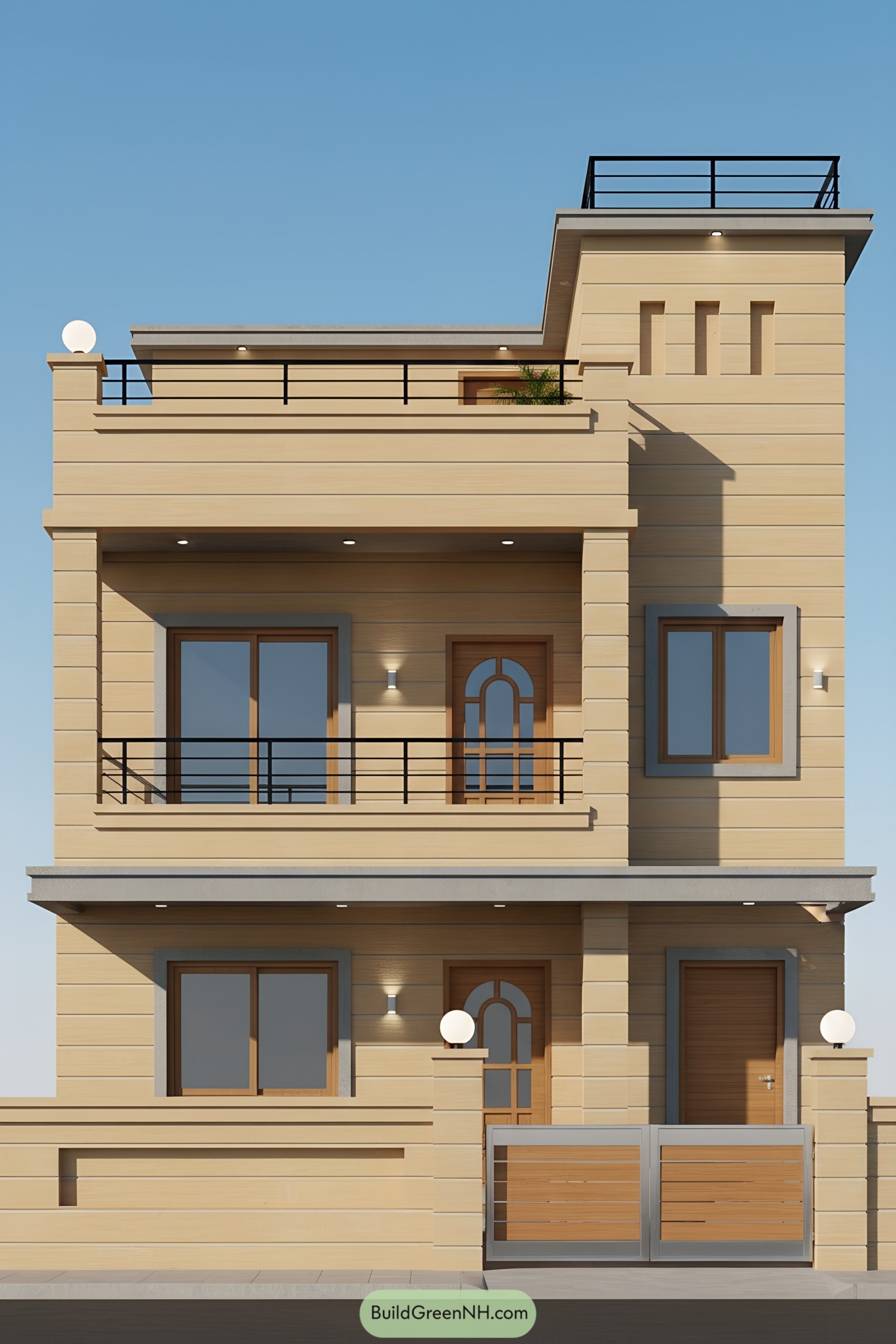 Modern stone house with layered terraces