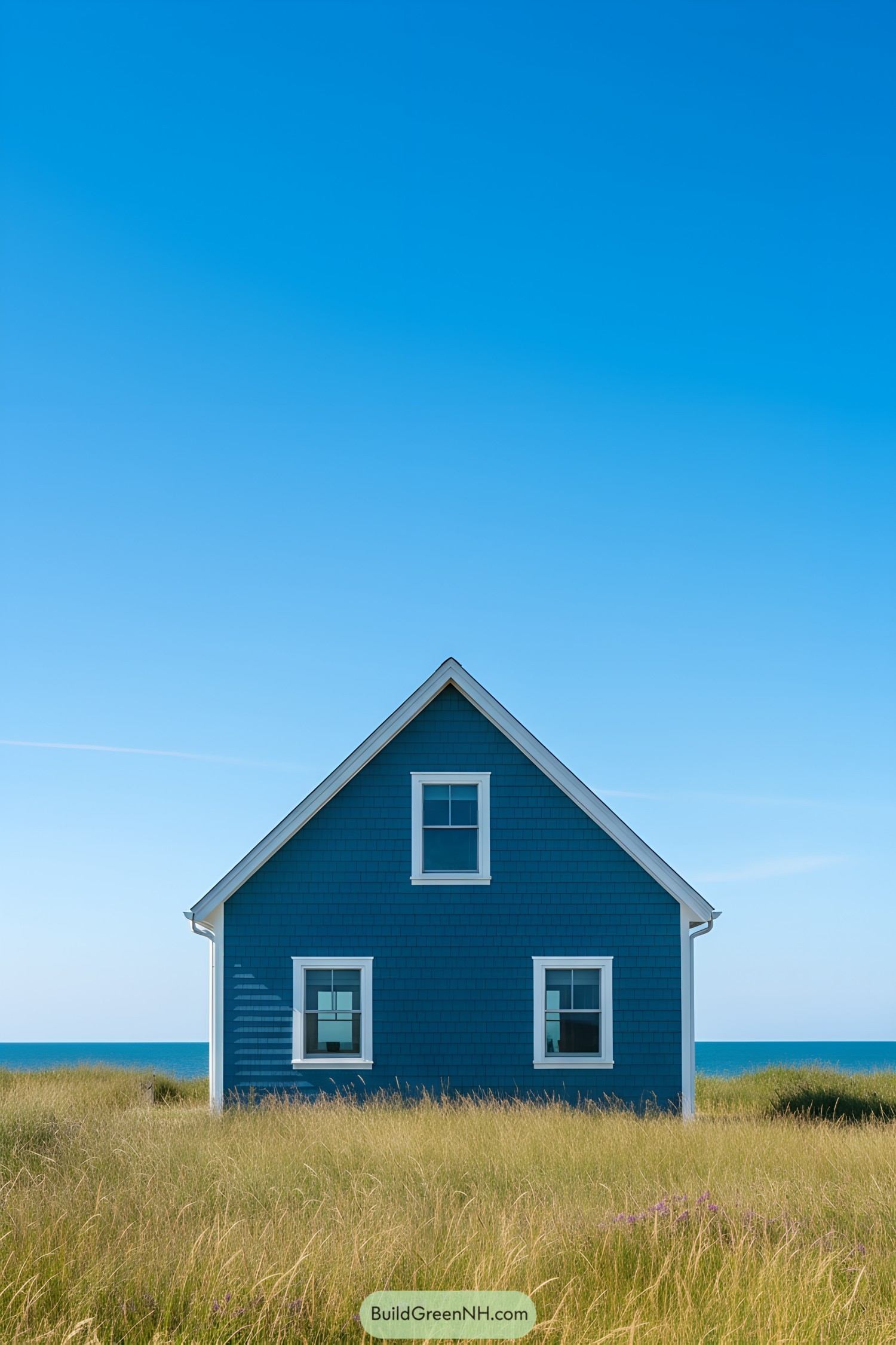 Blue seaside cottage with white trim