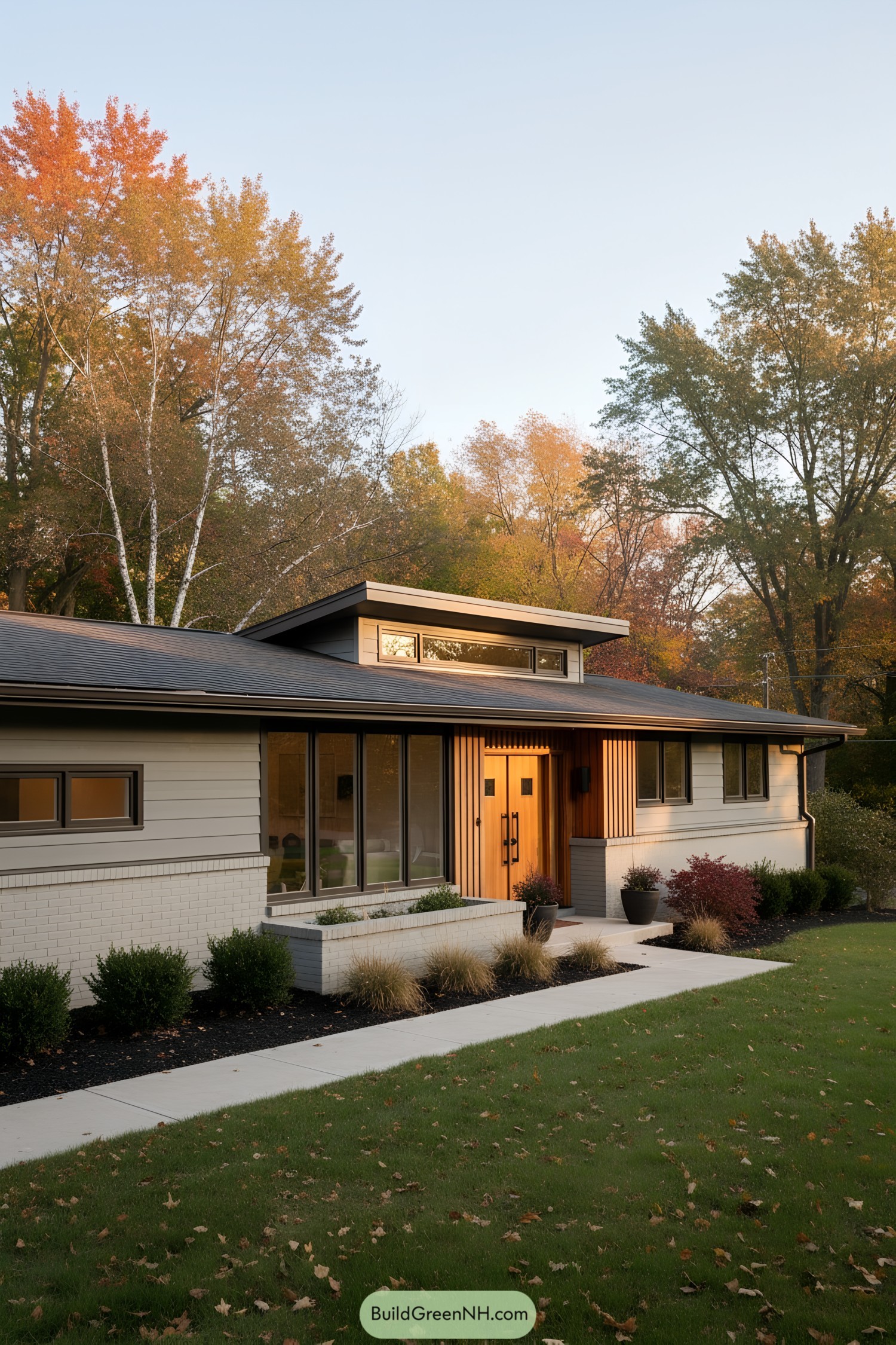 Single-story ranch with clerestory roof and wood accents