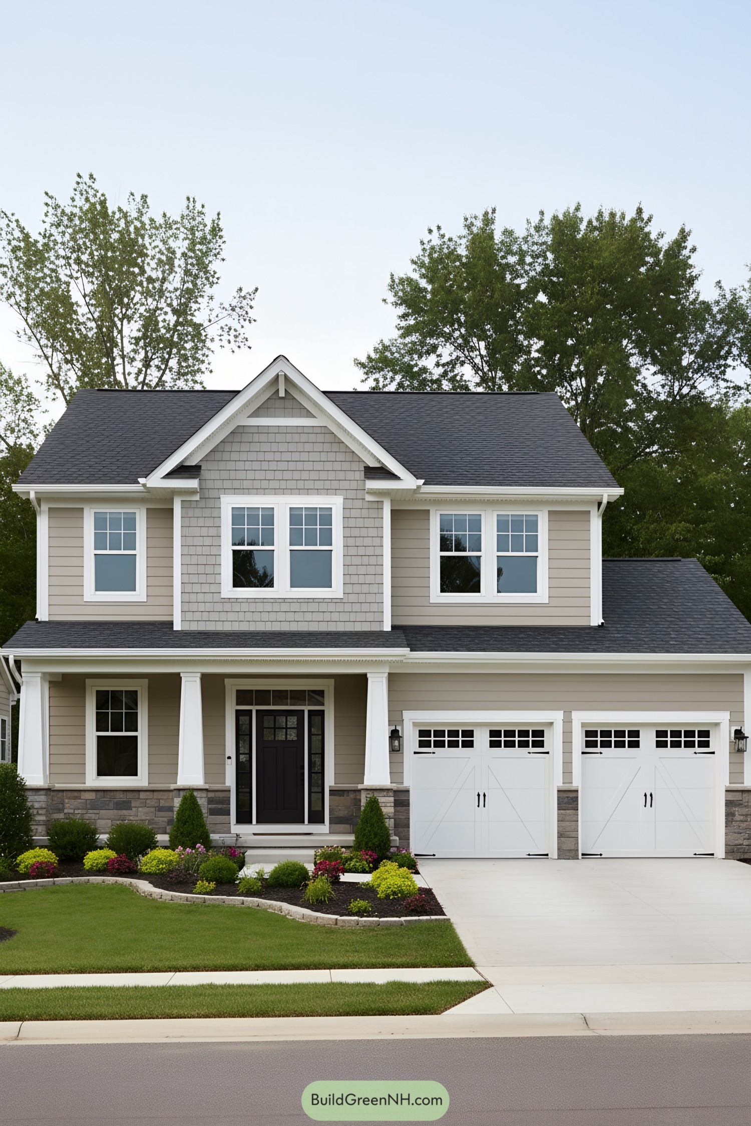 Two-story suburban house with gabled roof and twin garage
