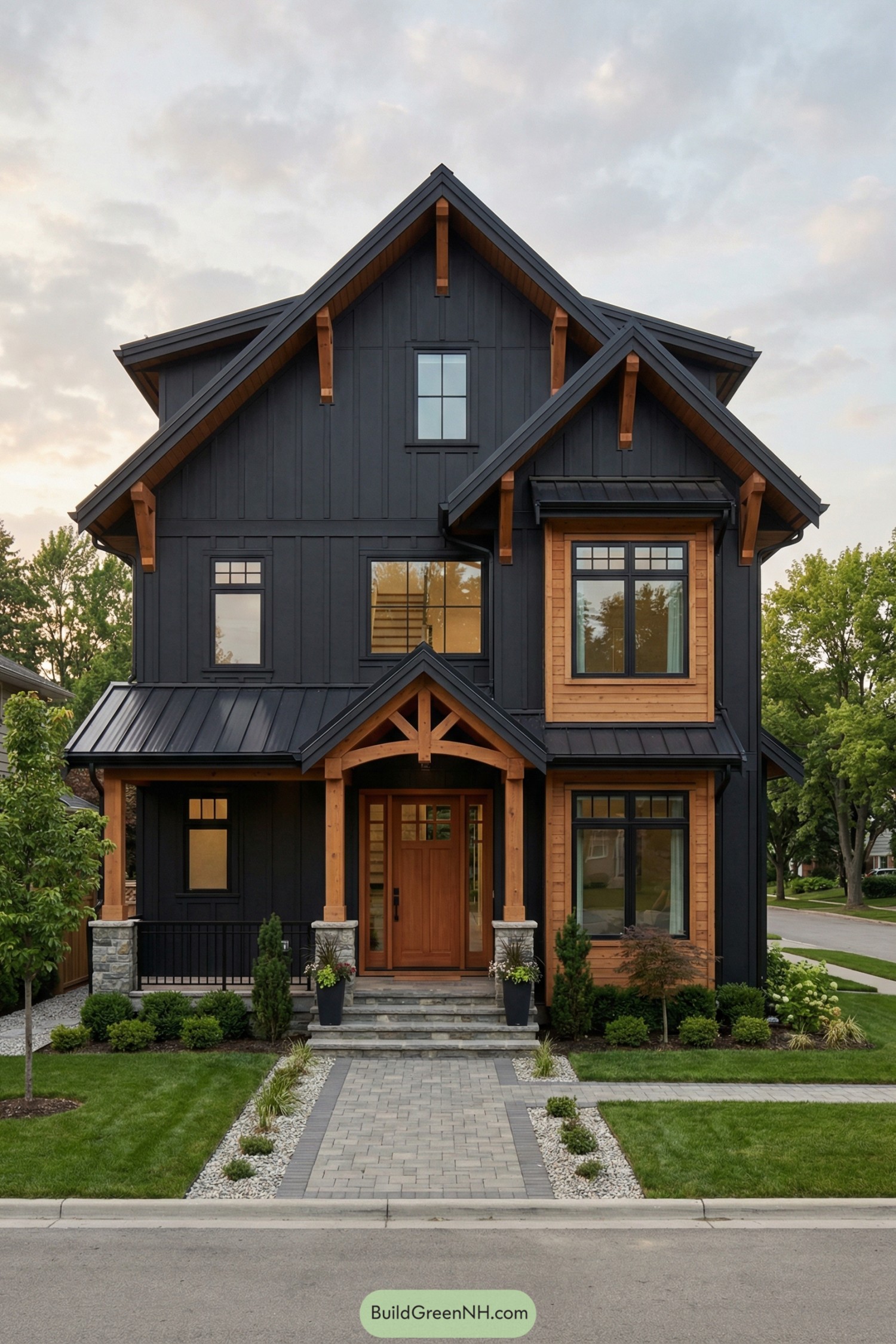 Black modern house with warm cedar trim