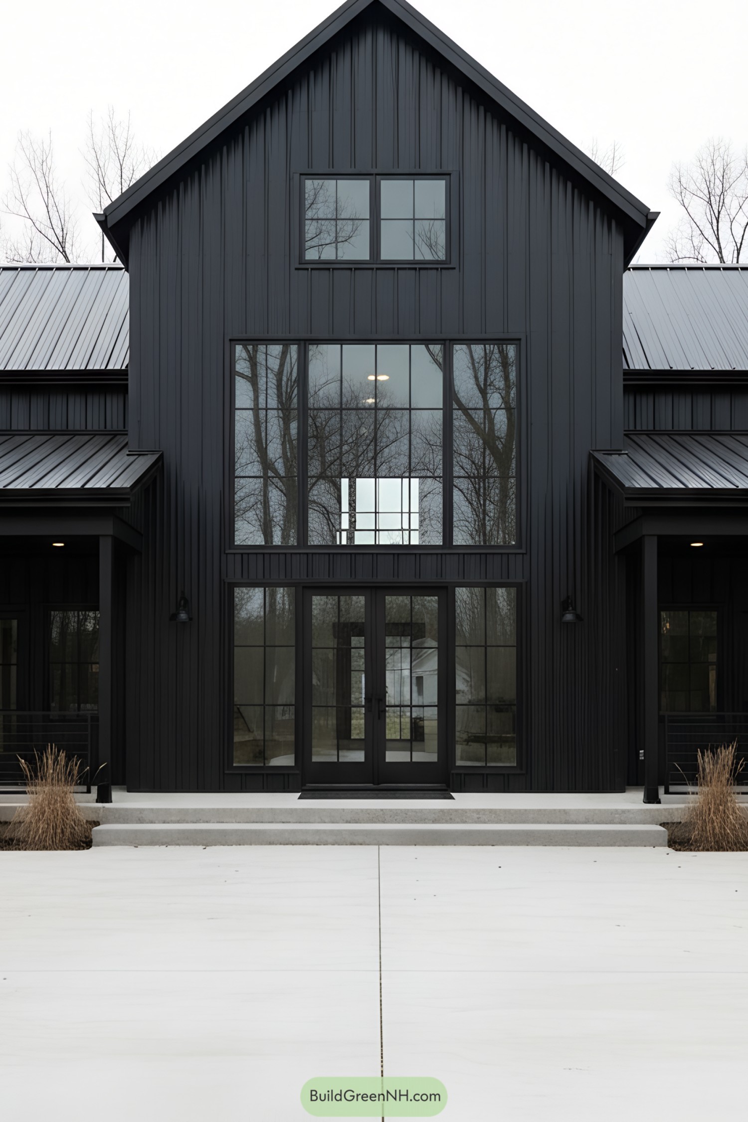 Black metal barndo with tall grid windows
