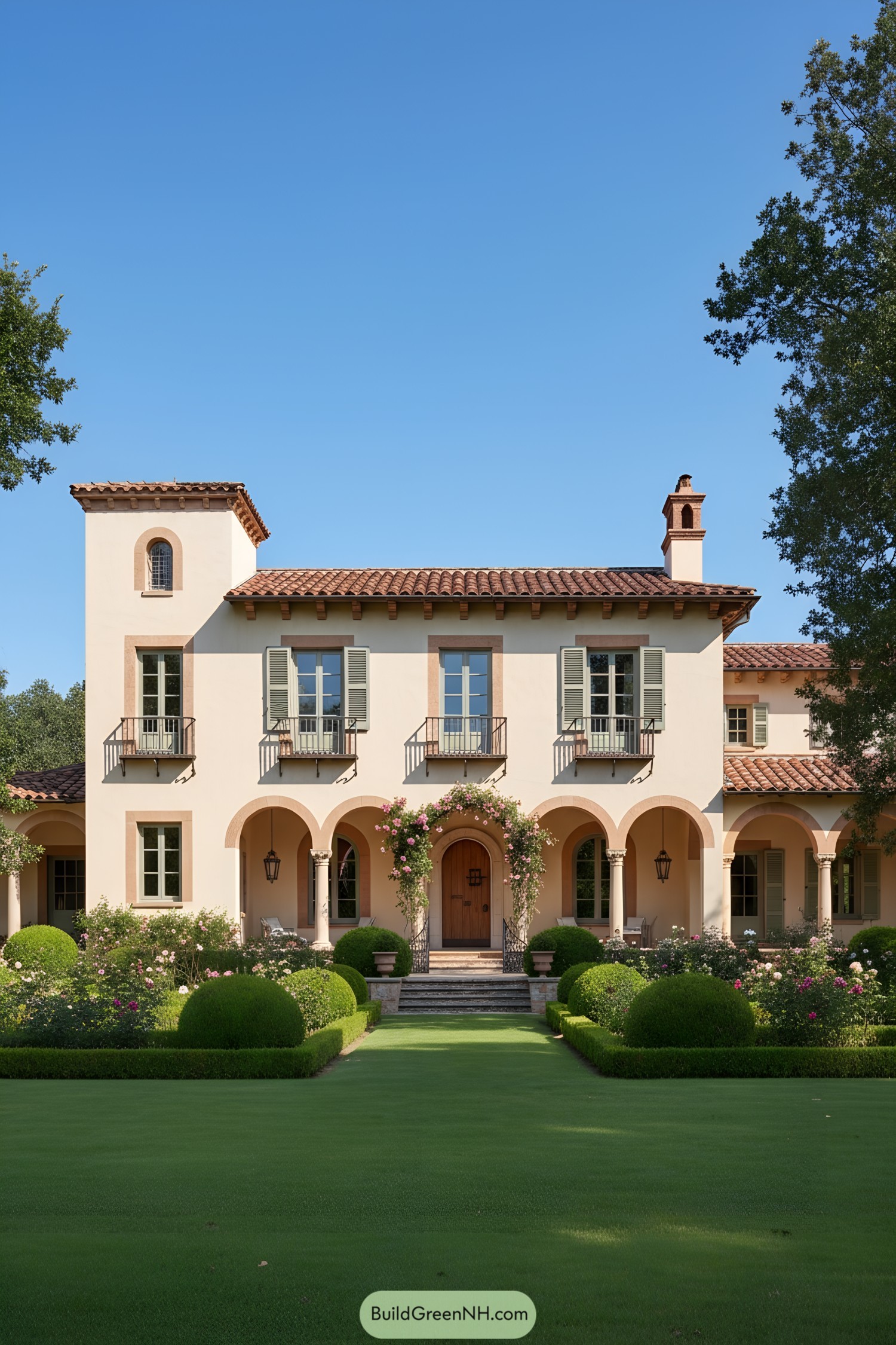 Mediterranean villa with arched loggia and tower