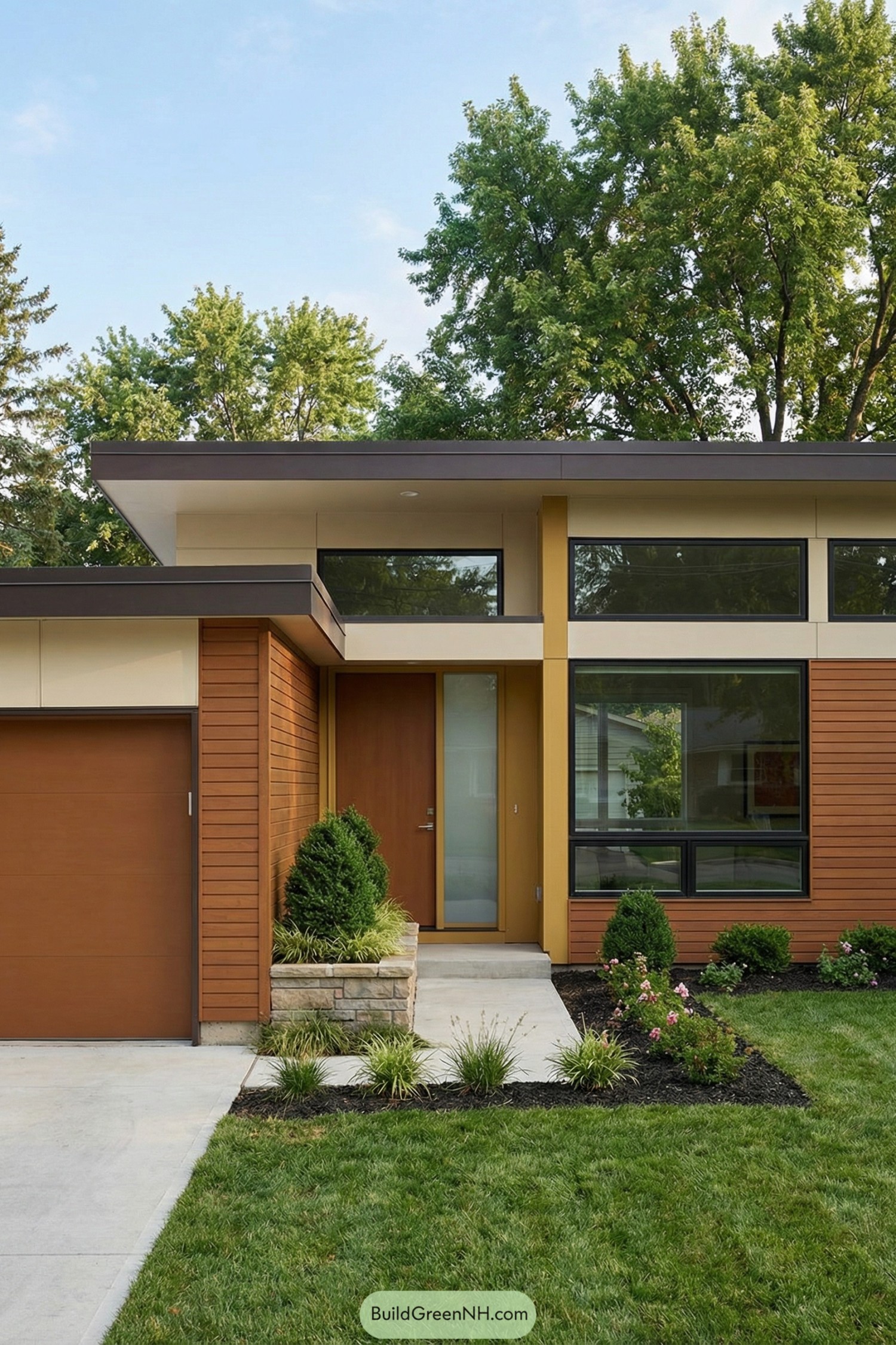 Midcentury home with ochre panels and clerestory windows