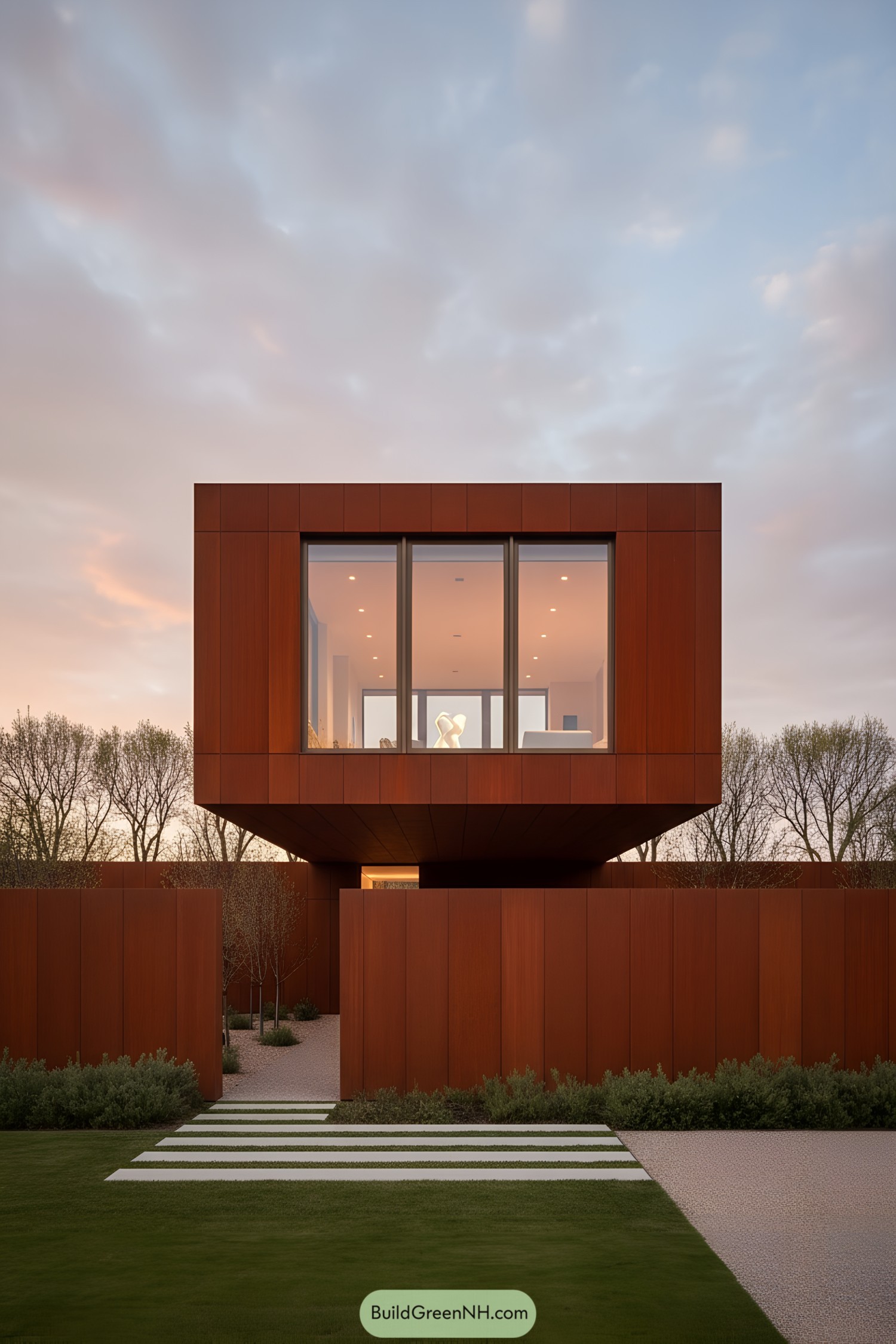 Corten steel home with cantilevered upper volume