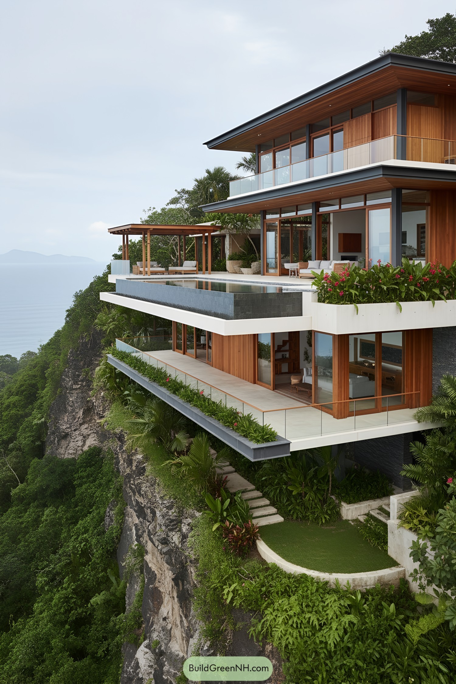 Modern cliff house with tiered terraces