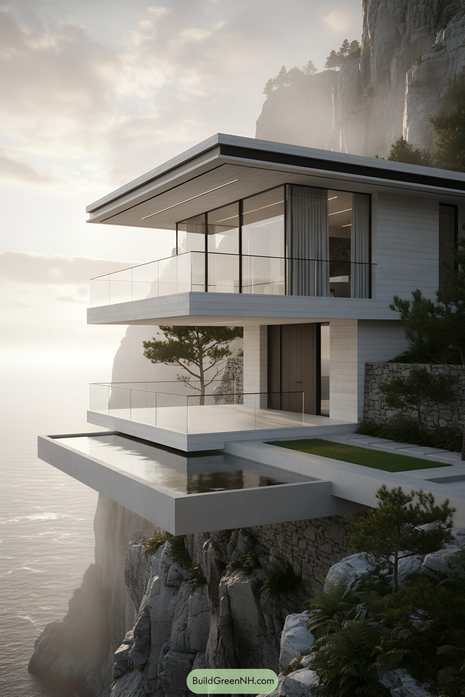 Cliffside modern home with cantilevered terraces