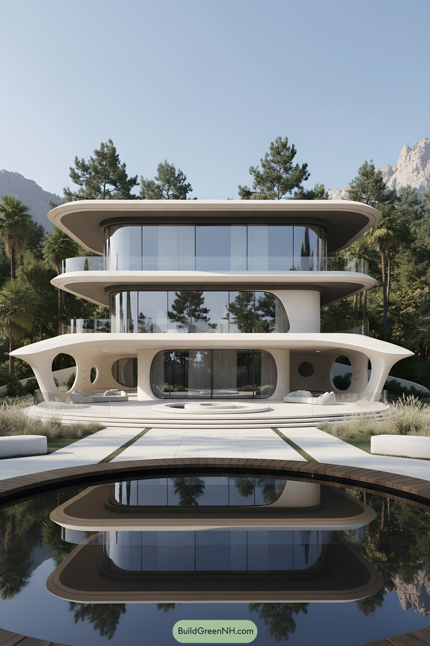 Futurist multi-level home with sweeping curves