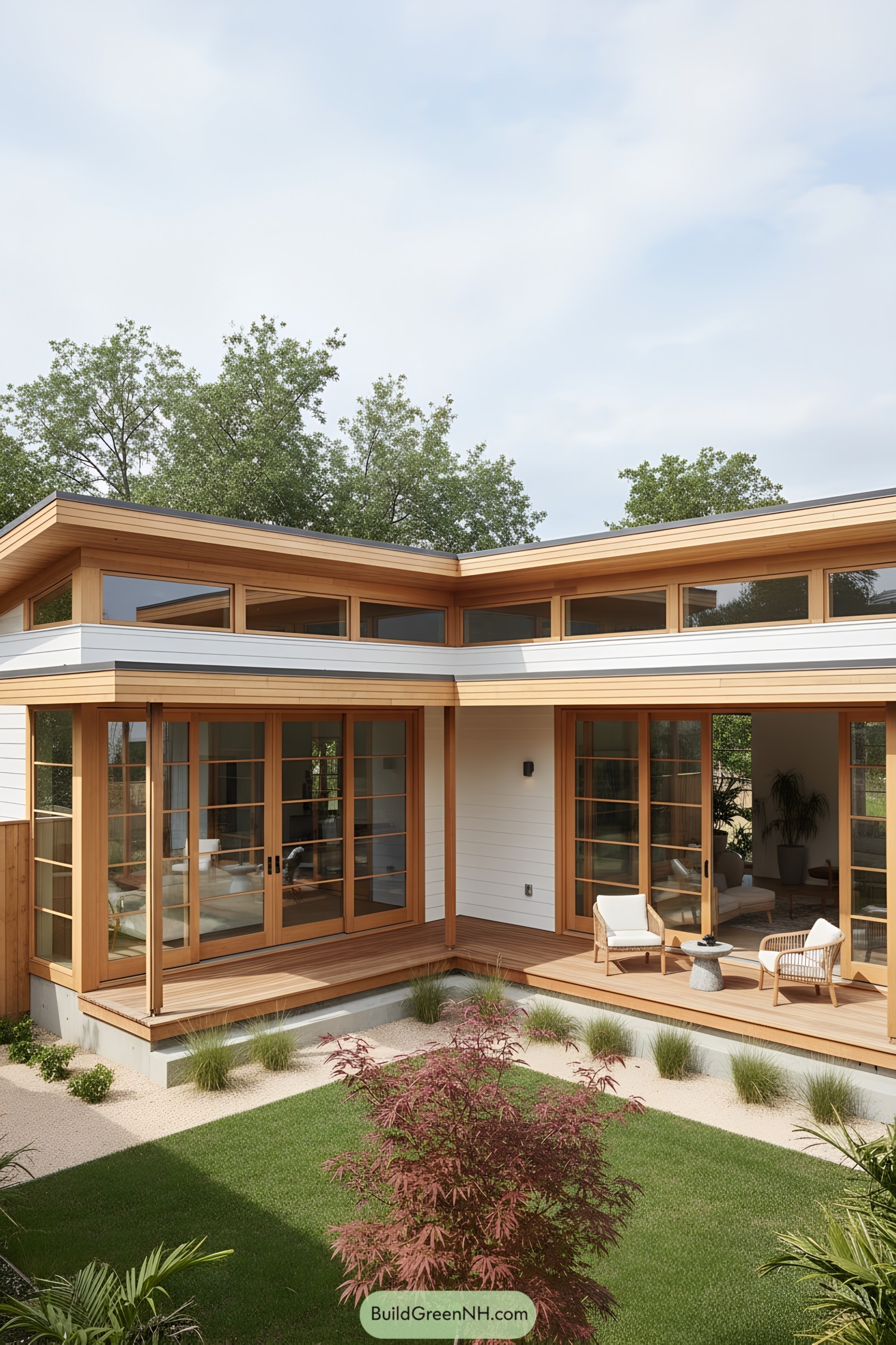 Minimal courtyard home with cedar trim and sliding glass doors