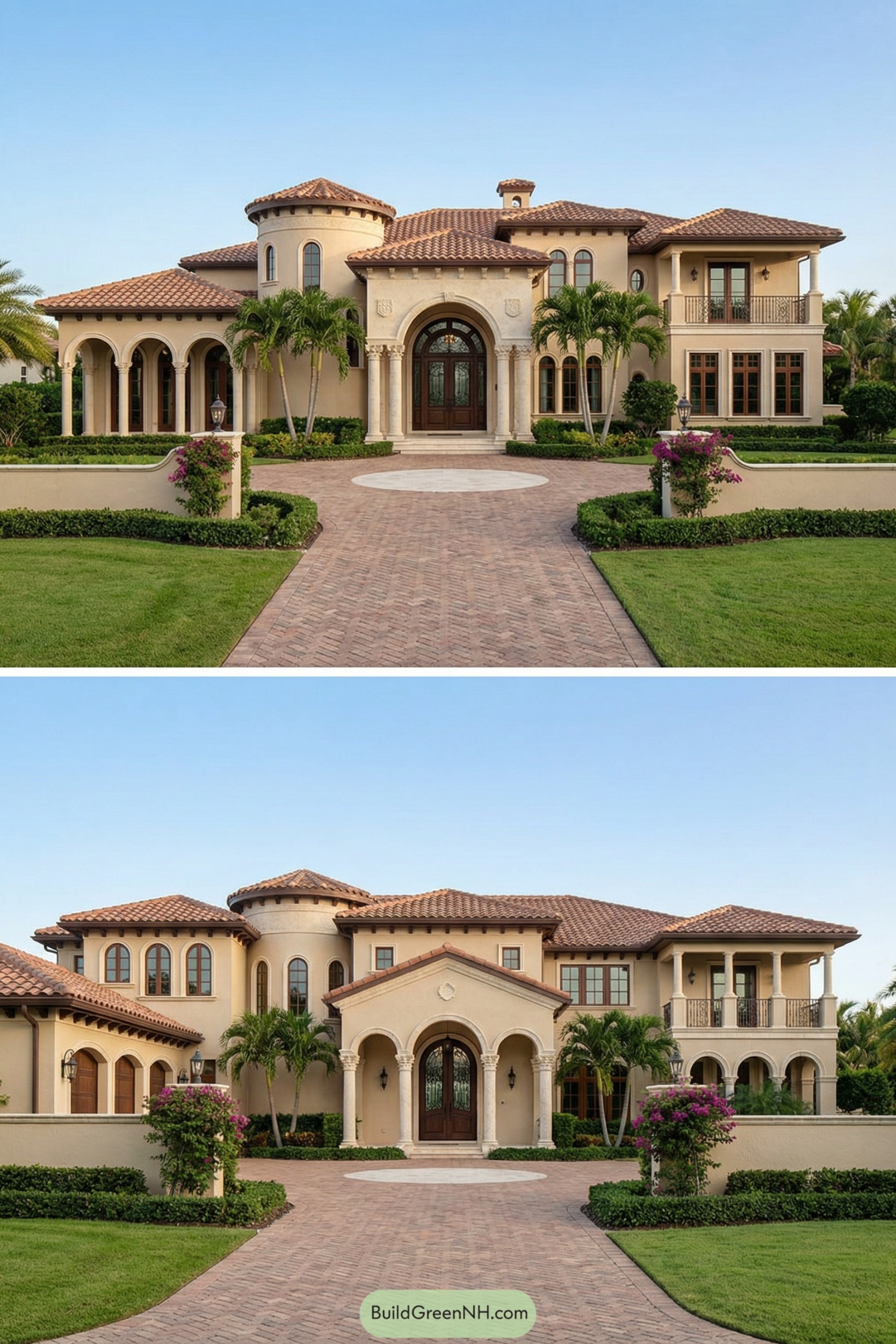 Mediterranean-style estate with arches and tower