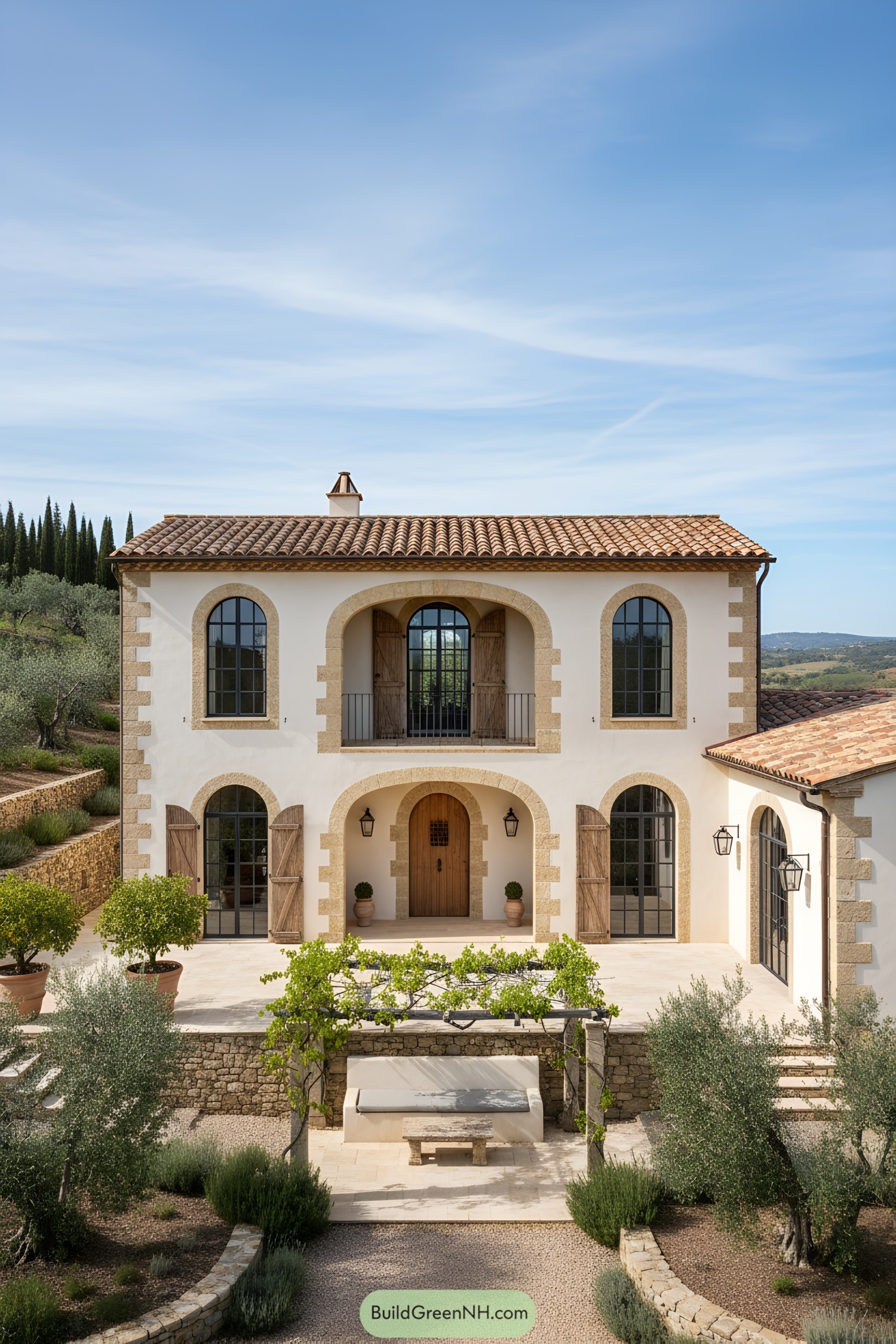 Mediterranean villa with arched facades and terracotta roof