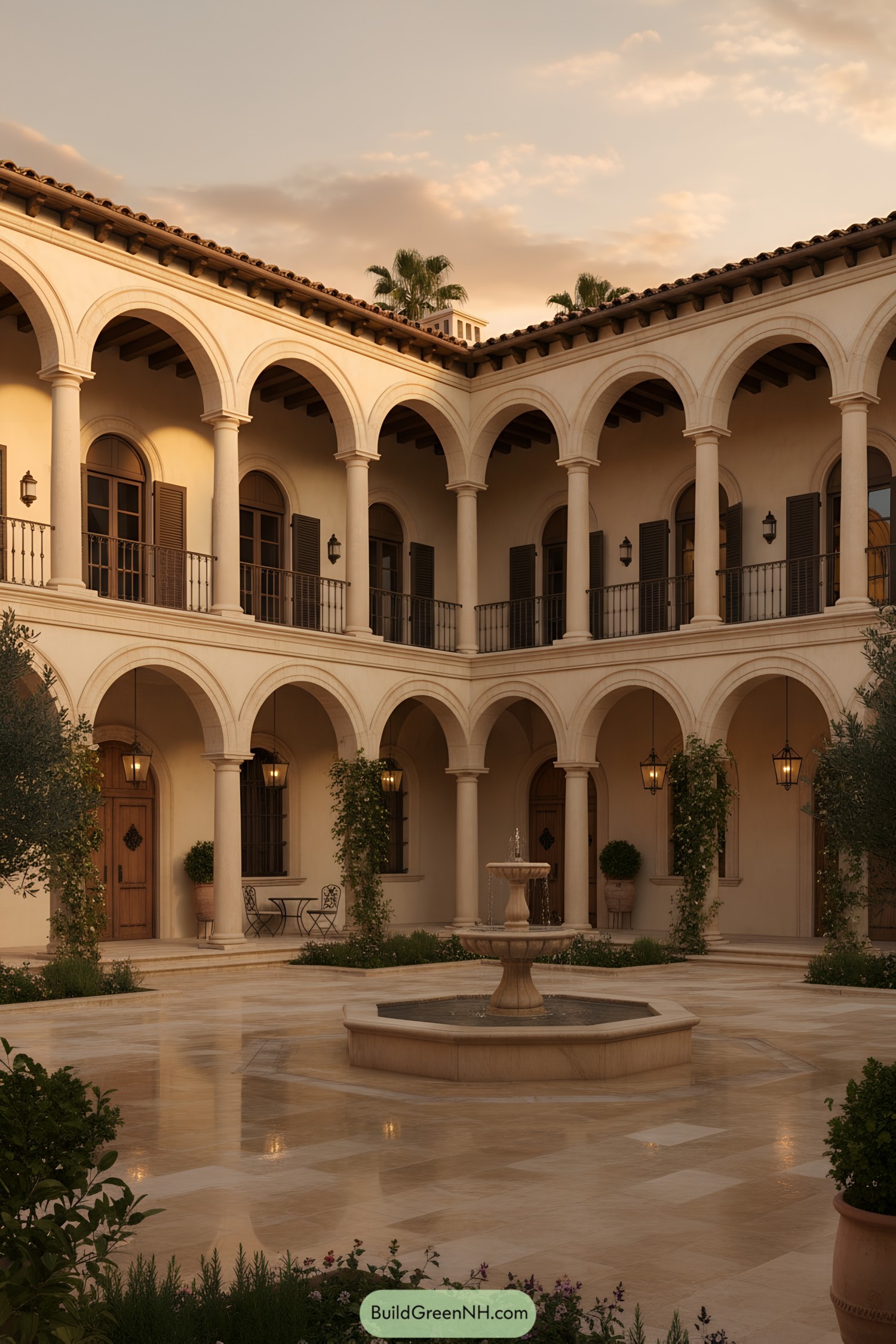 Two-story arched courtyard with central fountain