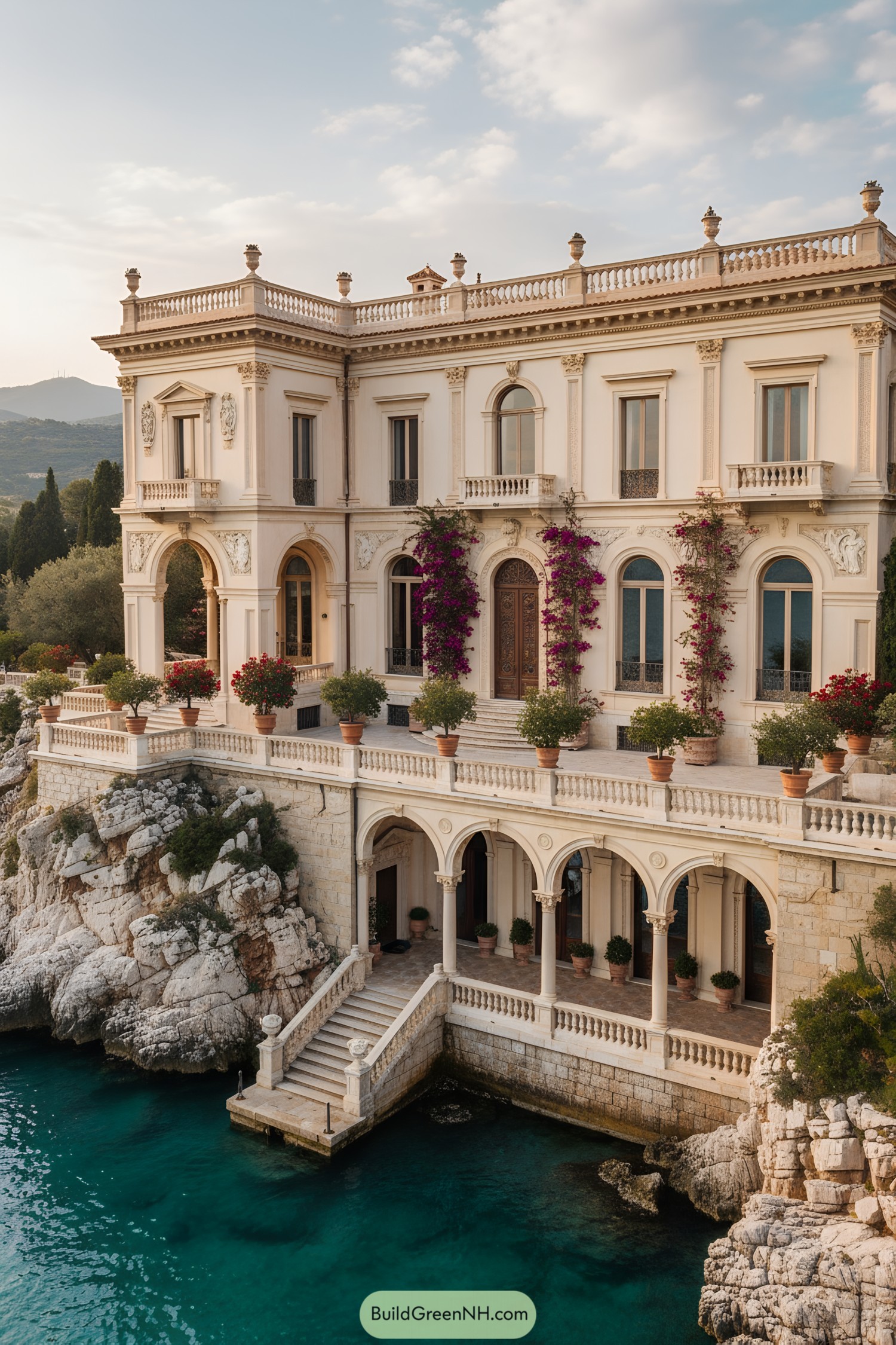 Grand palazzo perched on rocky turquoise coast
