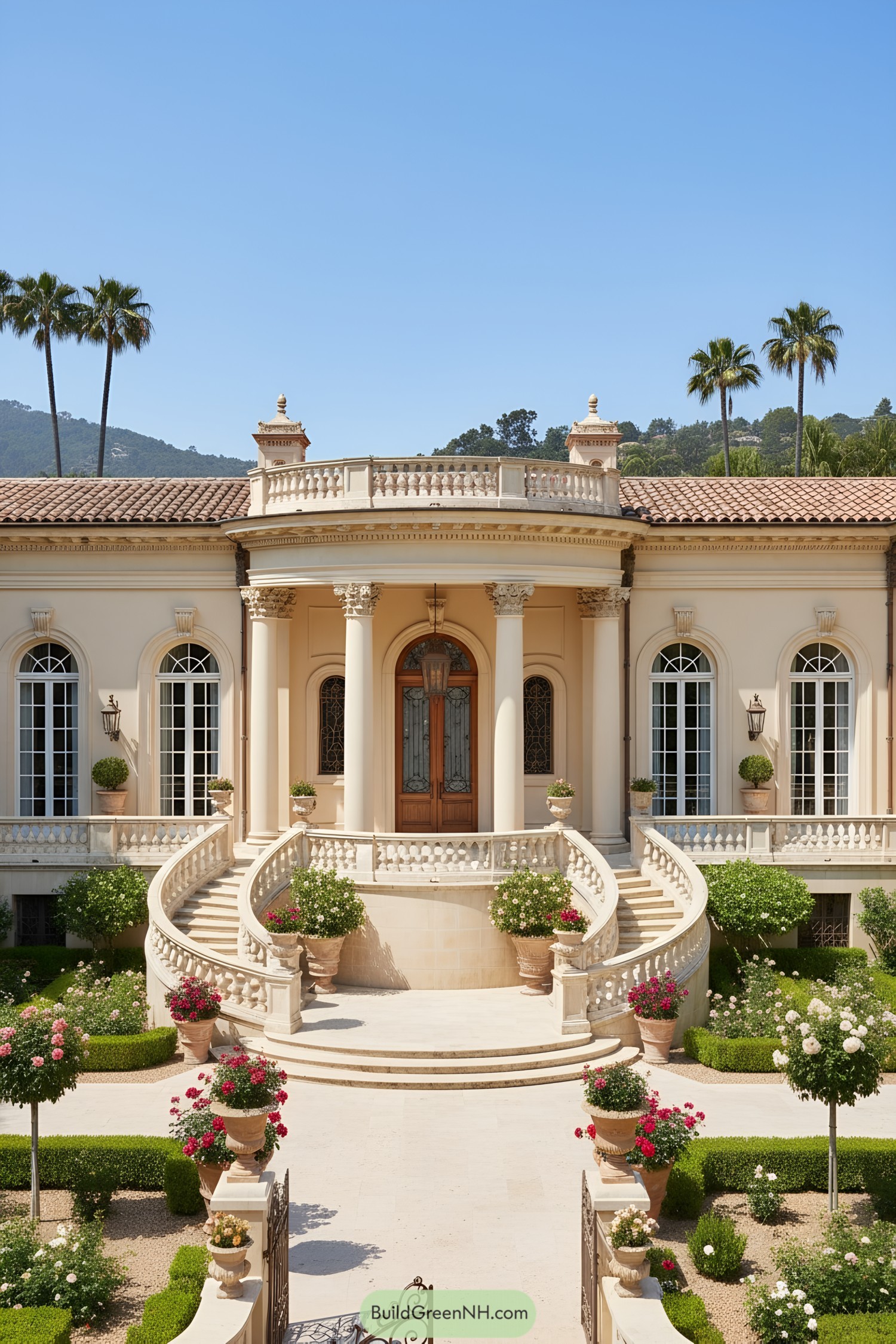 Grand Mediterranean villa with curved staircases and rotunda