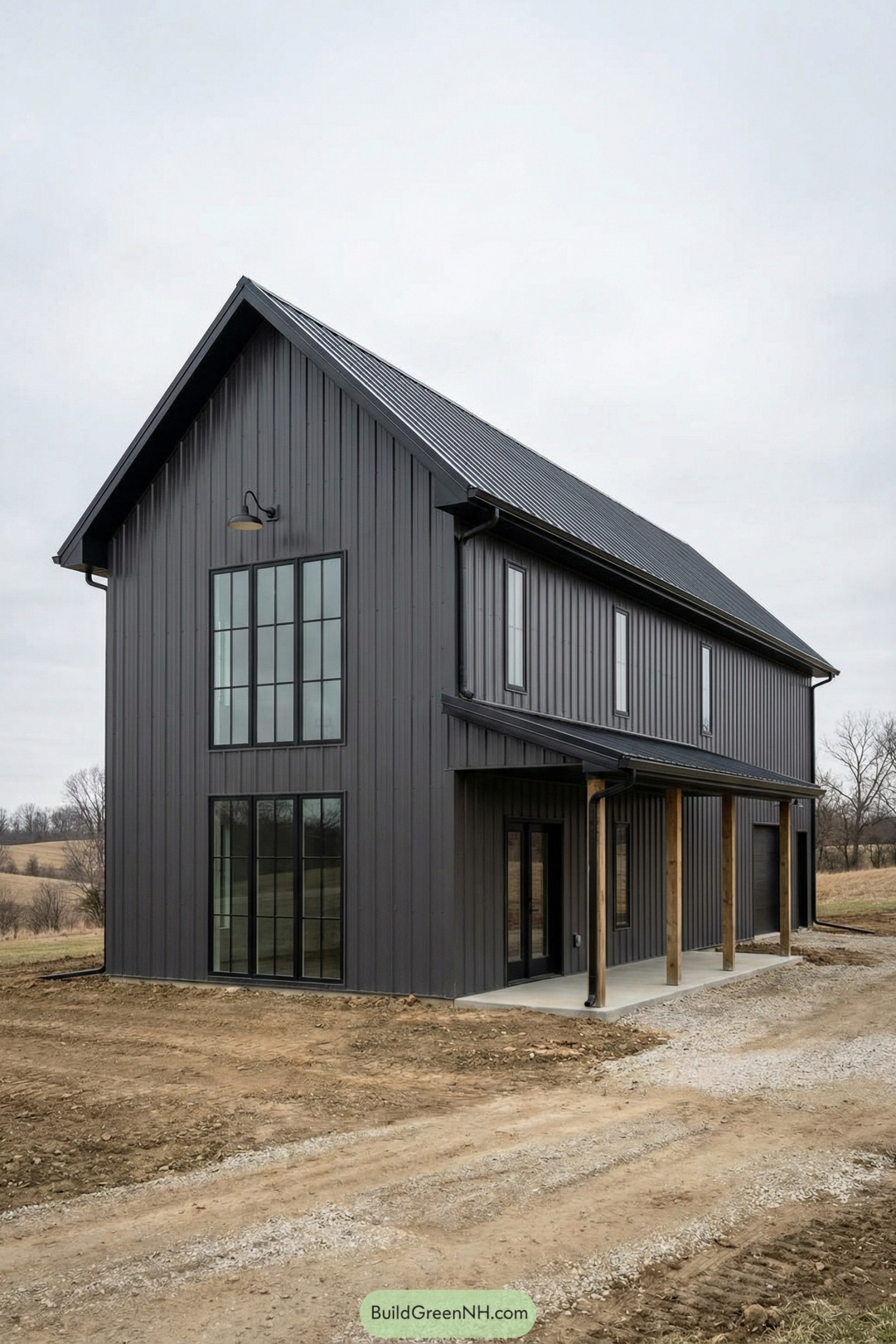 Dark metal barndo with tall grid windows