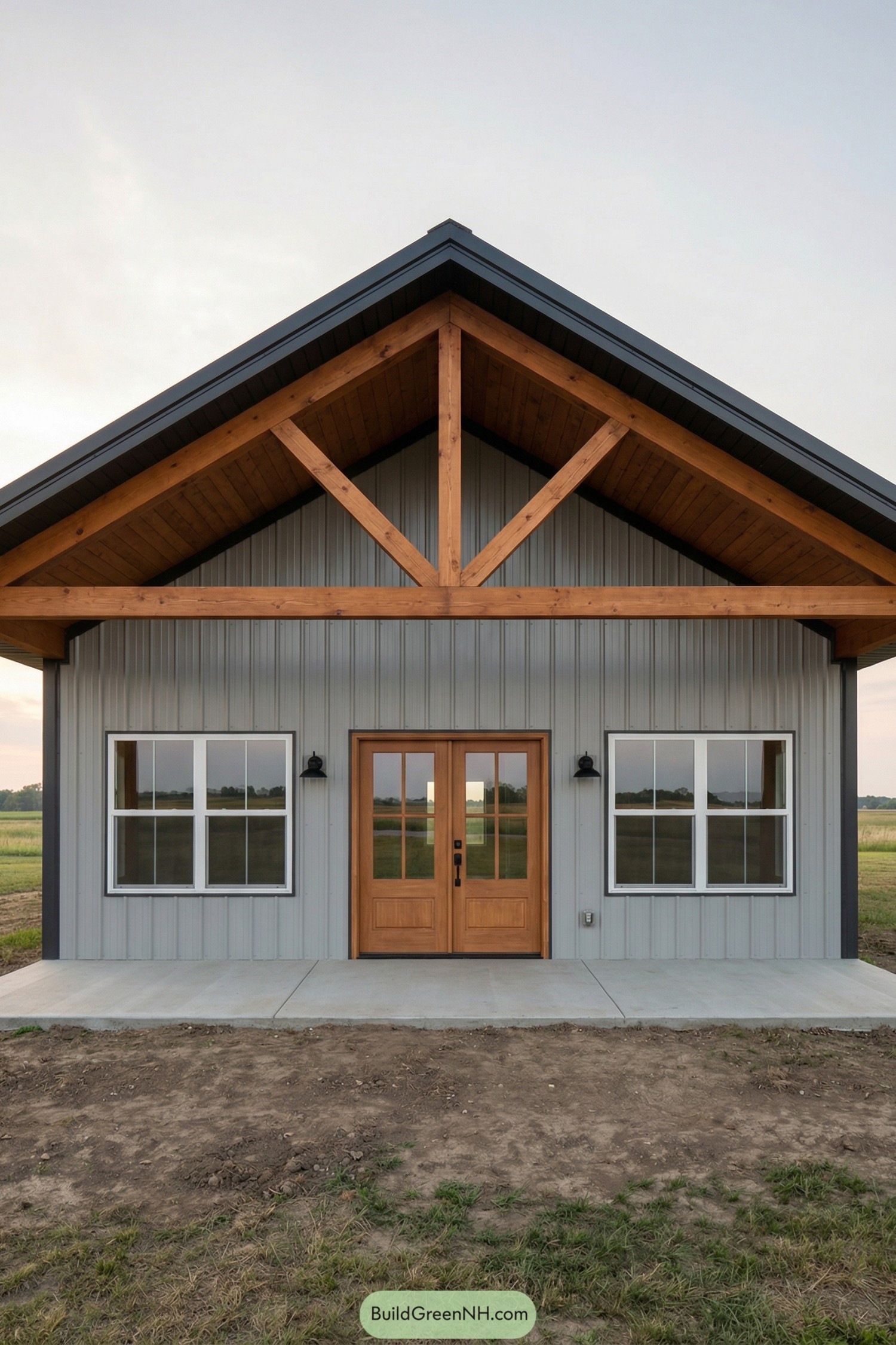 Metal barndo with cedar truss and double wood doors