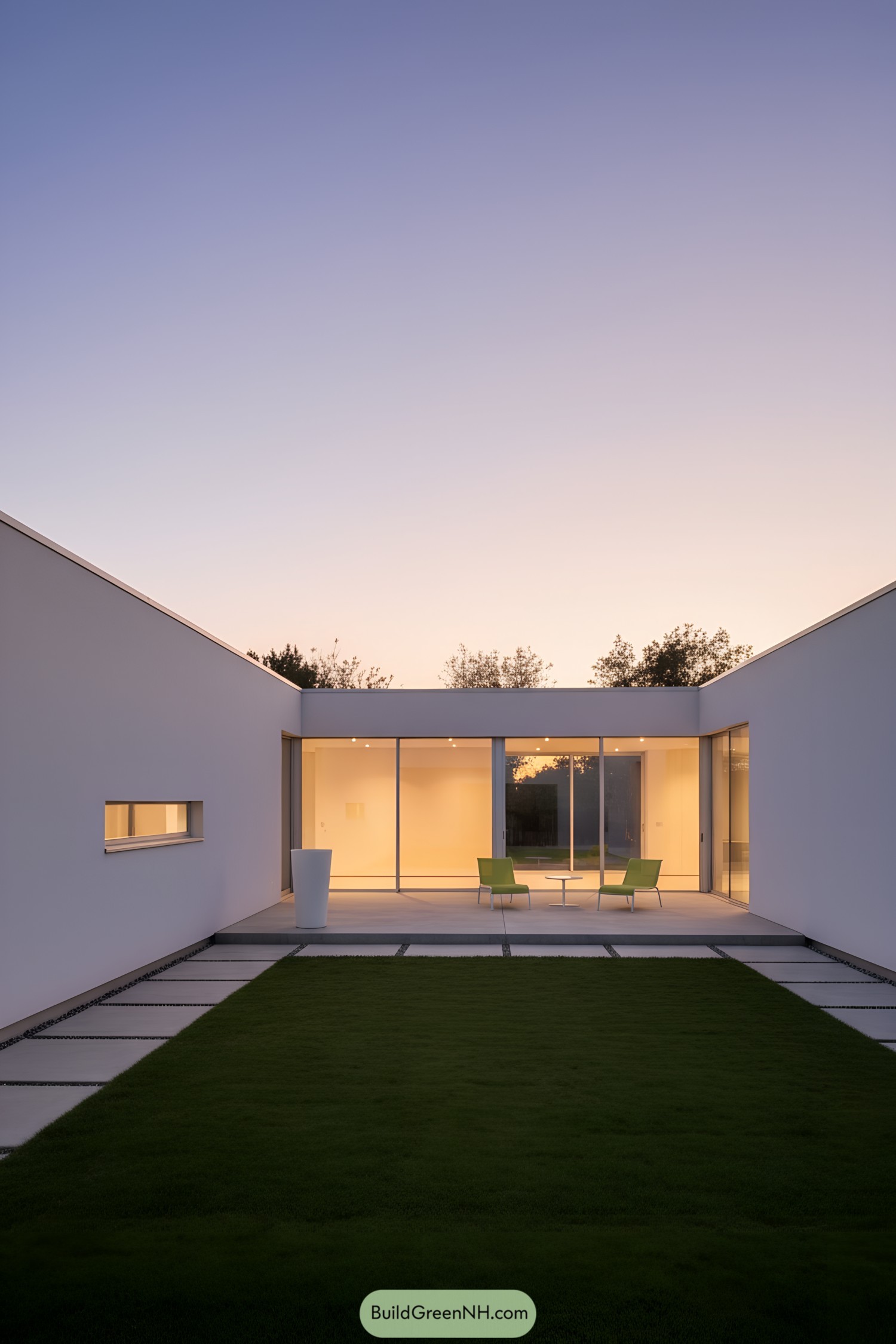 Minimal white courtyard house with glass walls