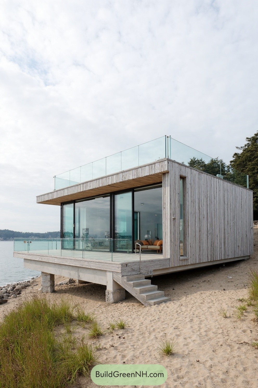 Beachfront modern cube with glass railings