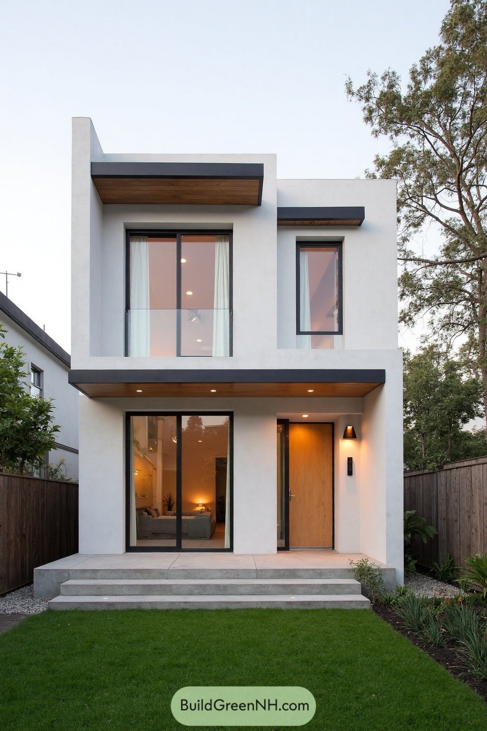 Two-Story Minimalist Home With Recessed Overhangs