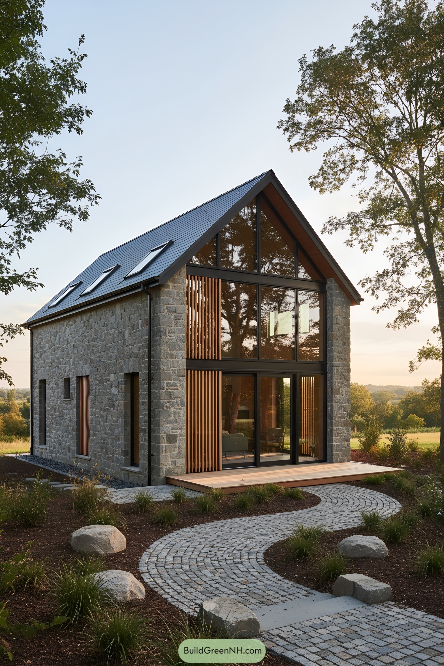 Modern stone cabin with glass facade