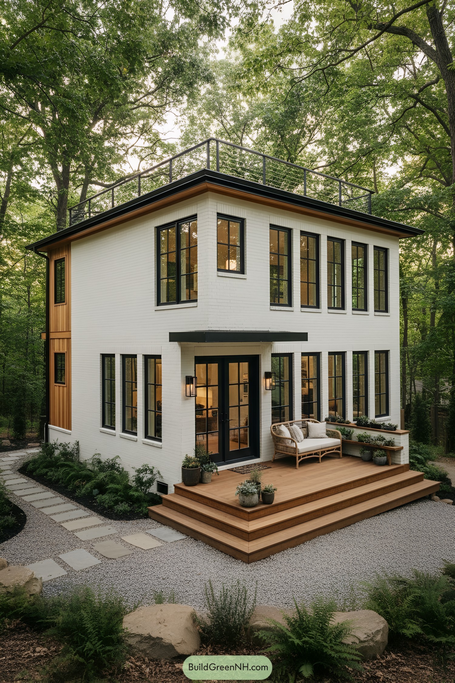 Compact two-story home with roof deck