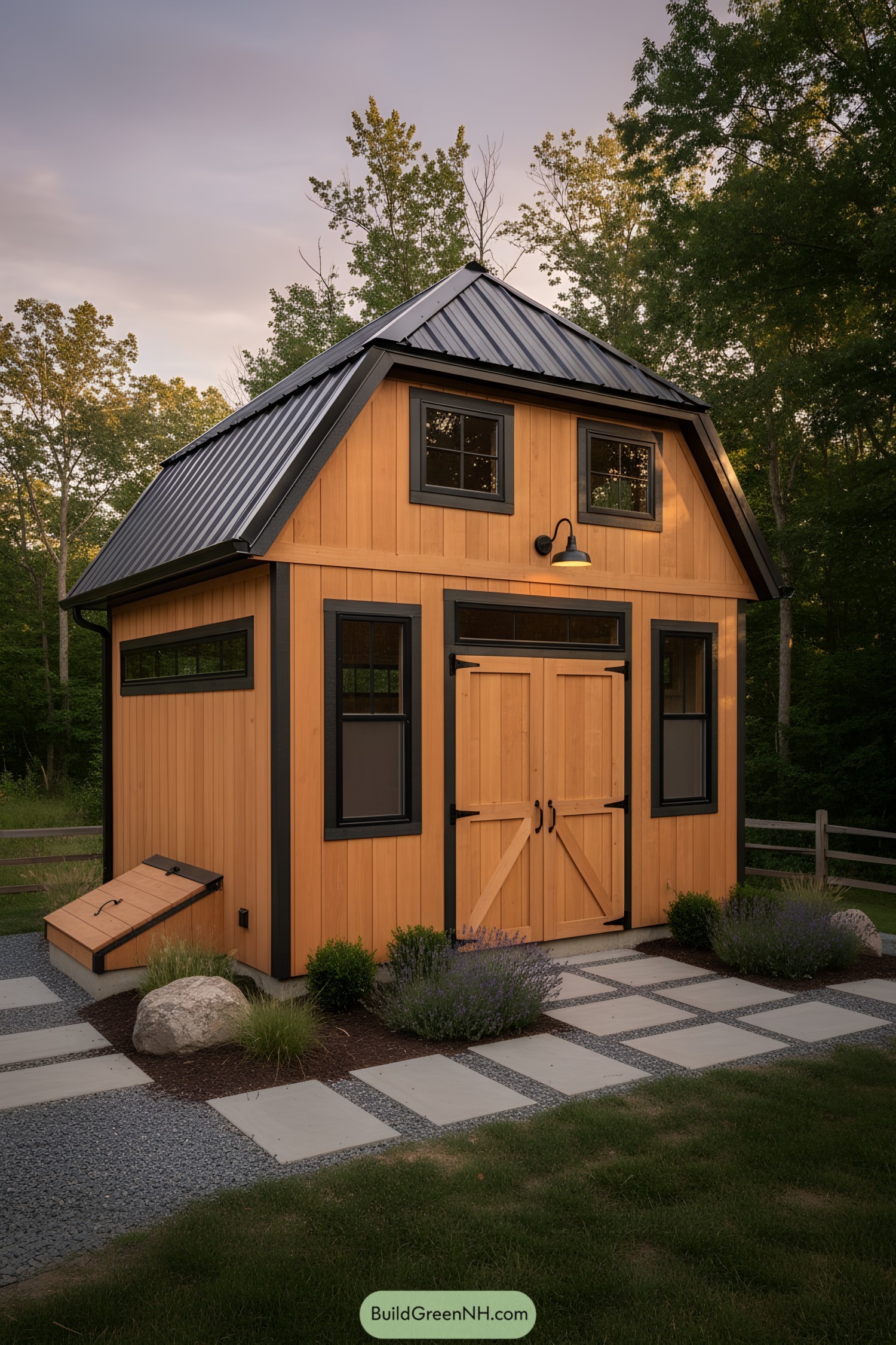 Small gambrel-roof shed with loft windows
