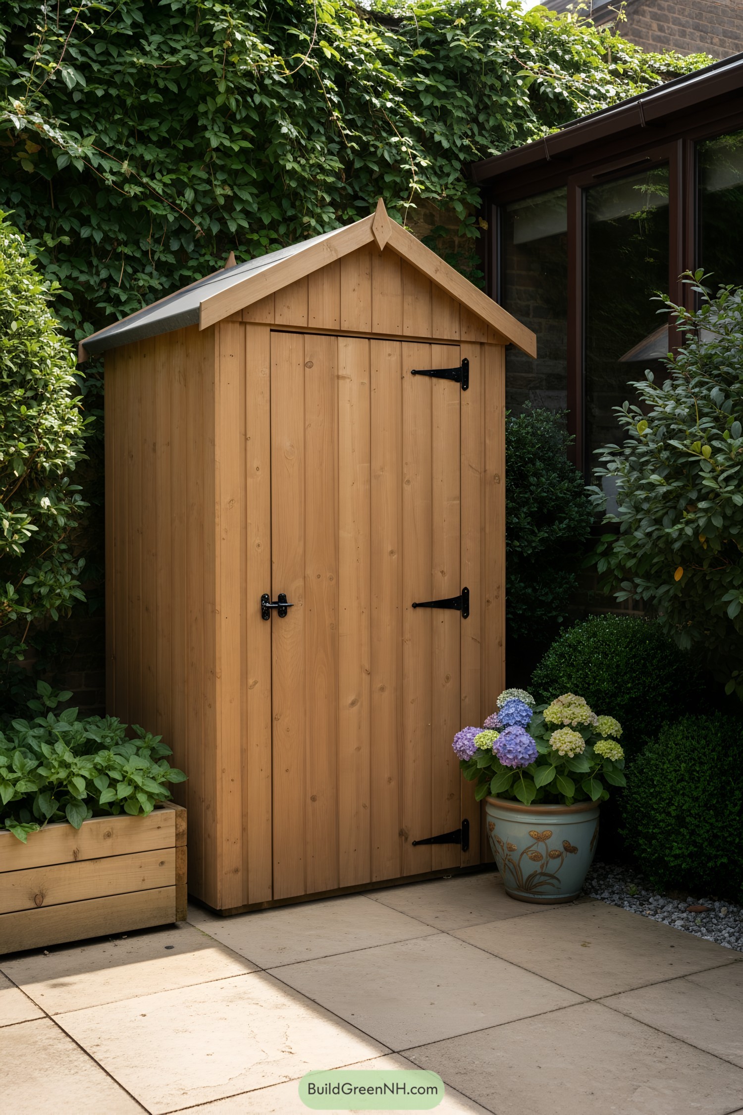 Compact wooden shed with gable roof
