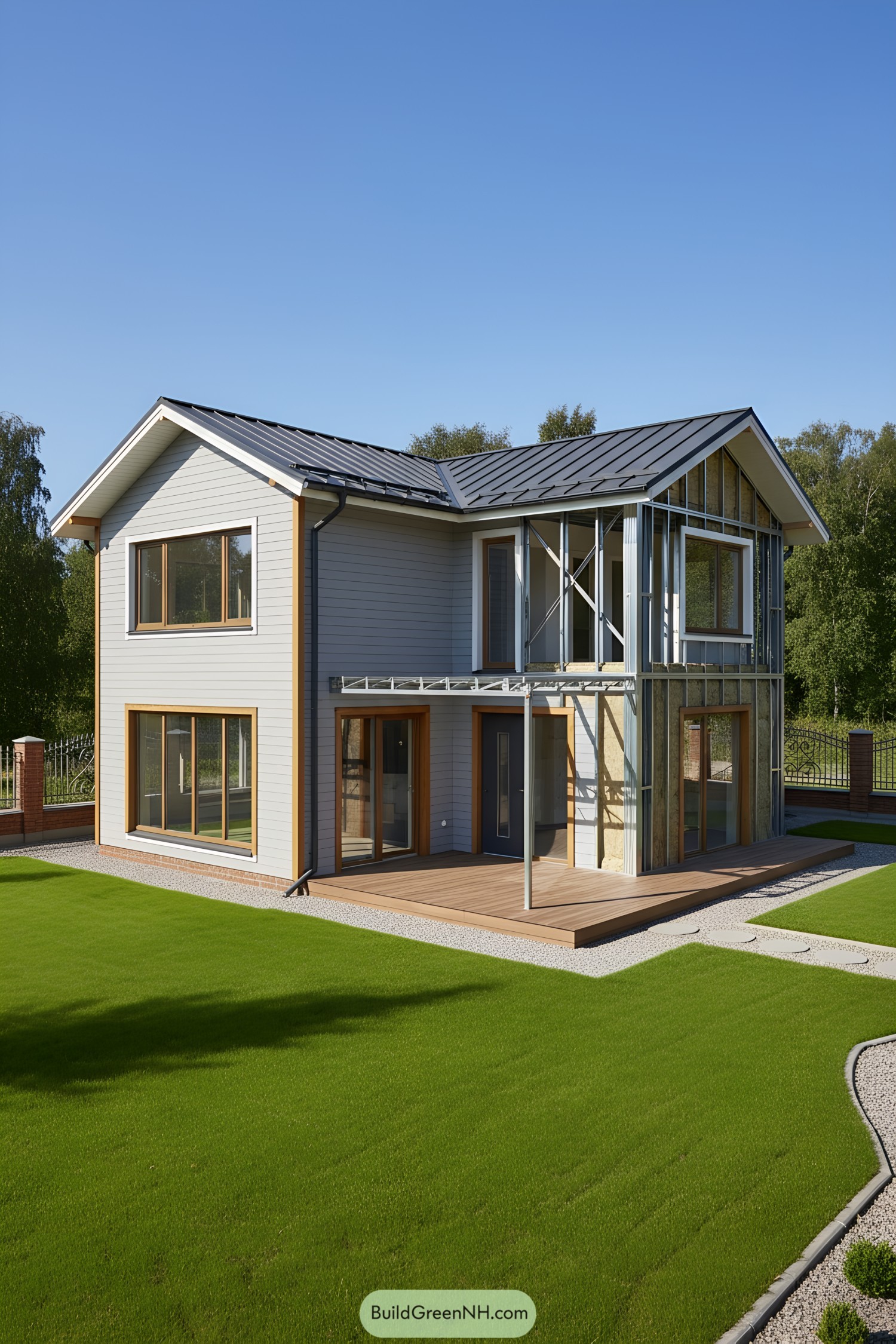 Two-story light steel-frame house with siding