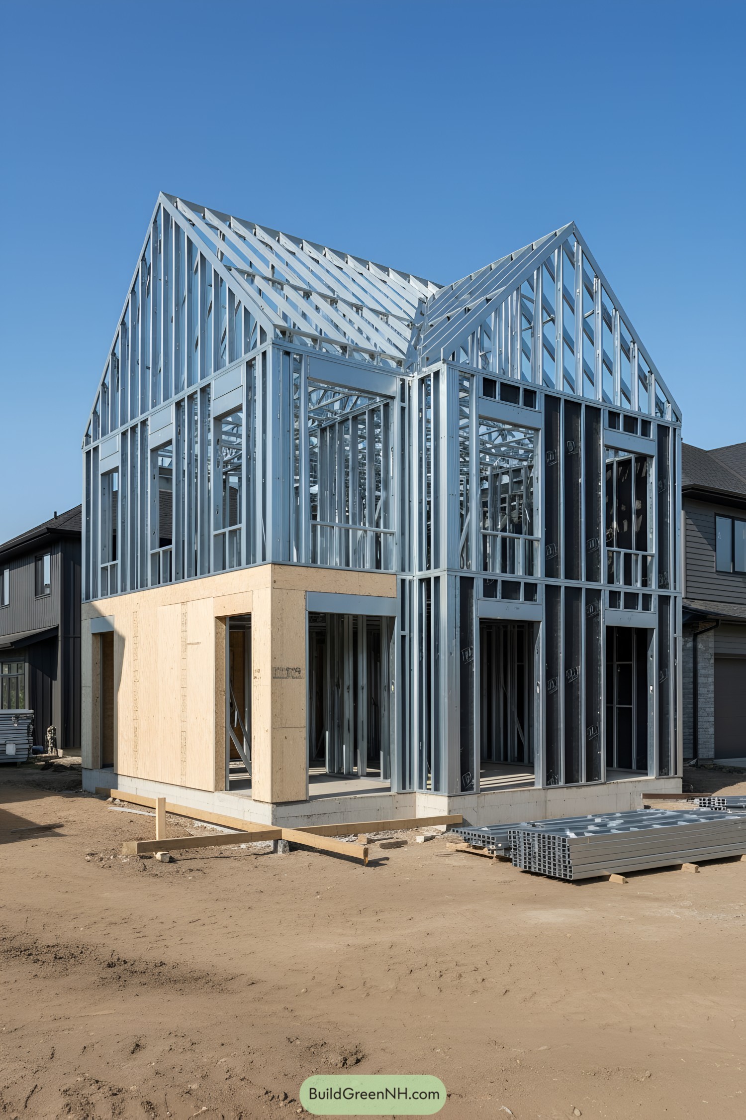 Two-story steel frame under construction