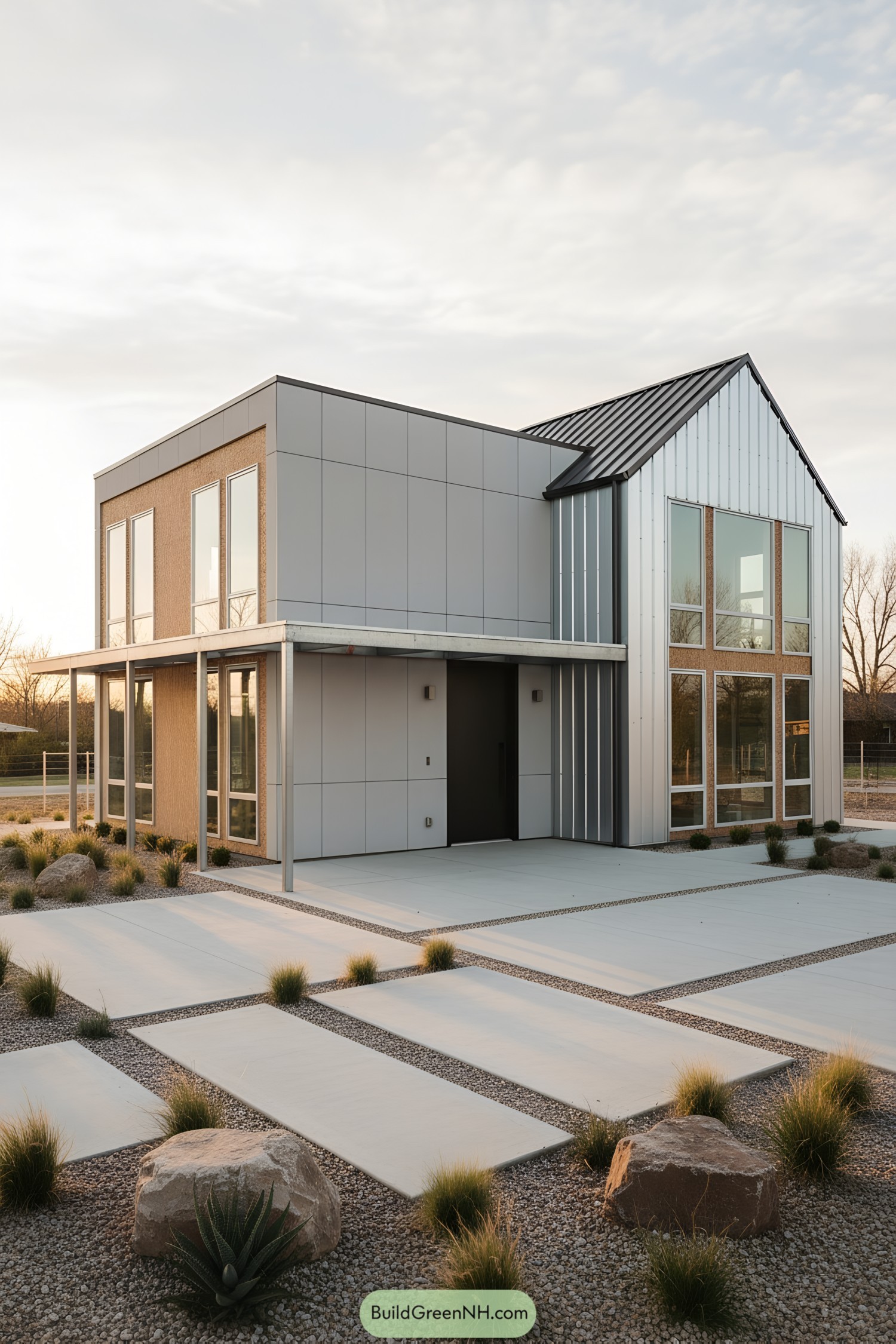 Two-Volume steel home with gabled wing