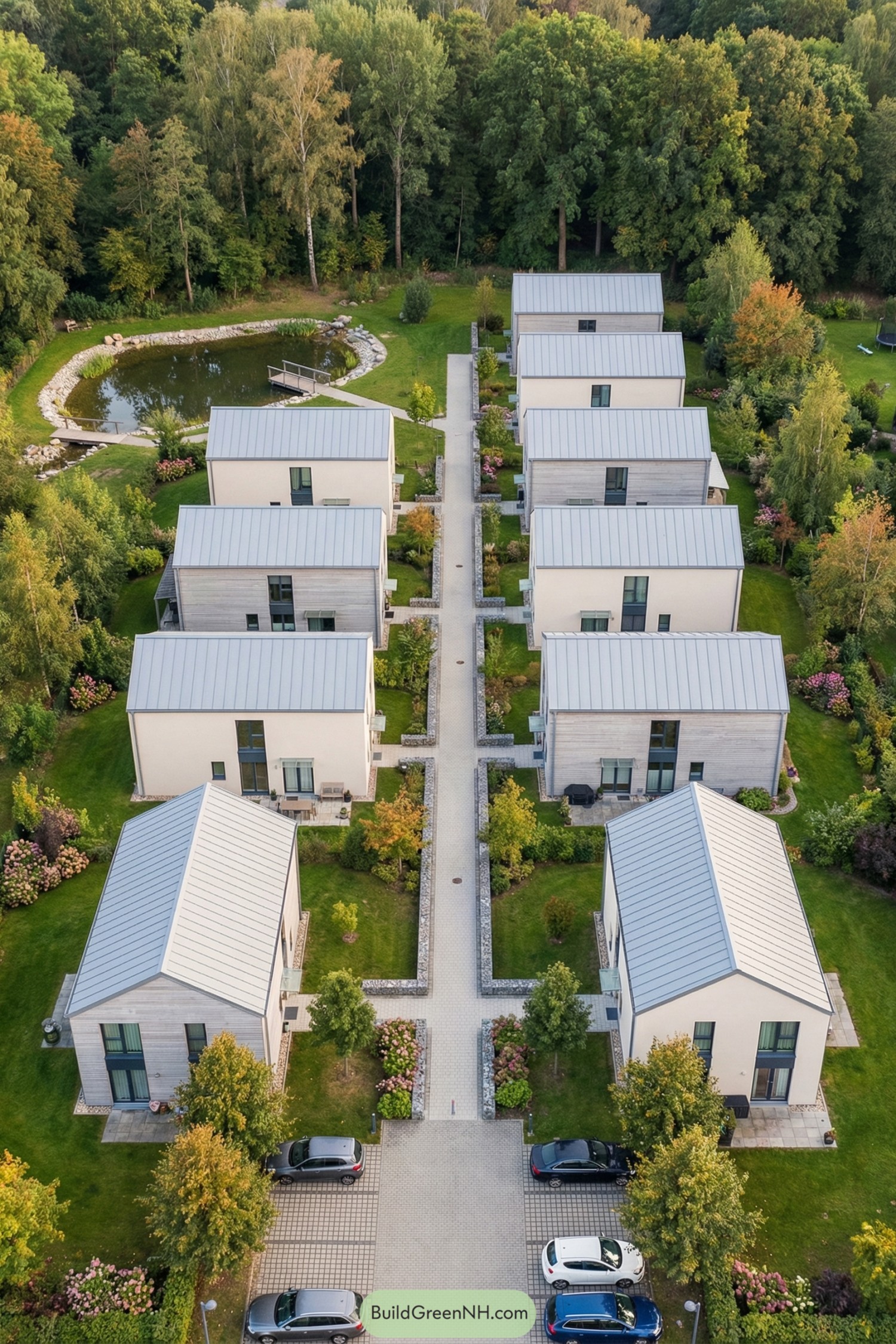Aerial view of modern cottage compound