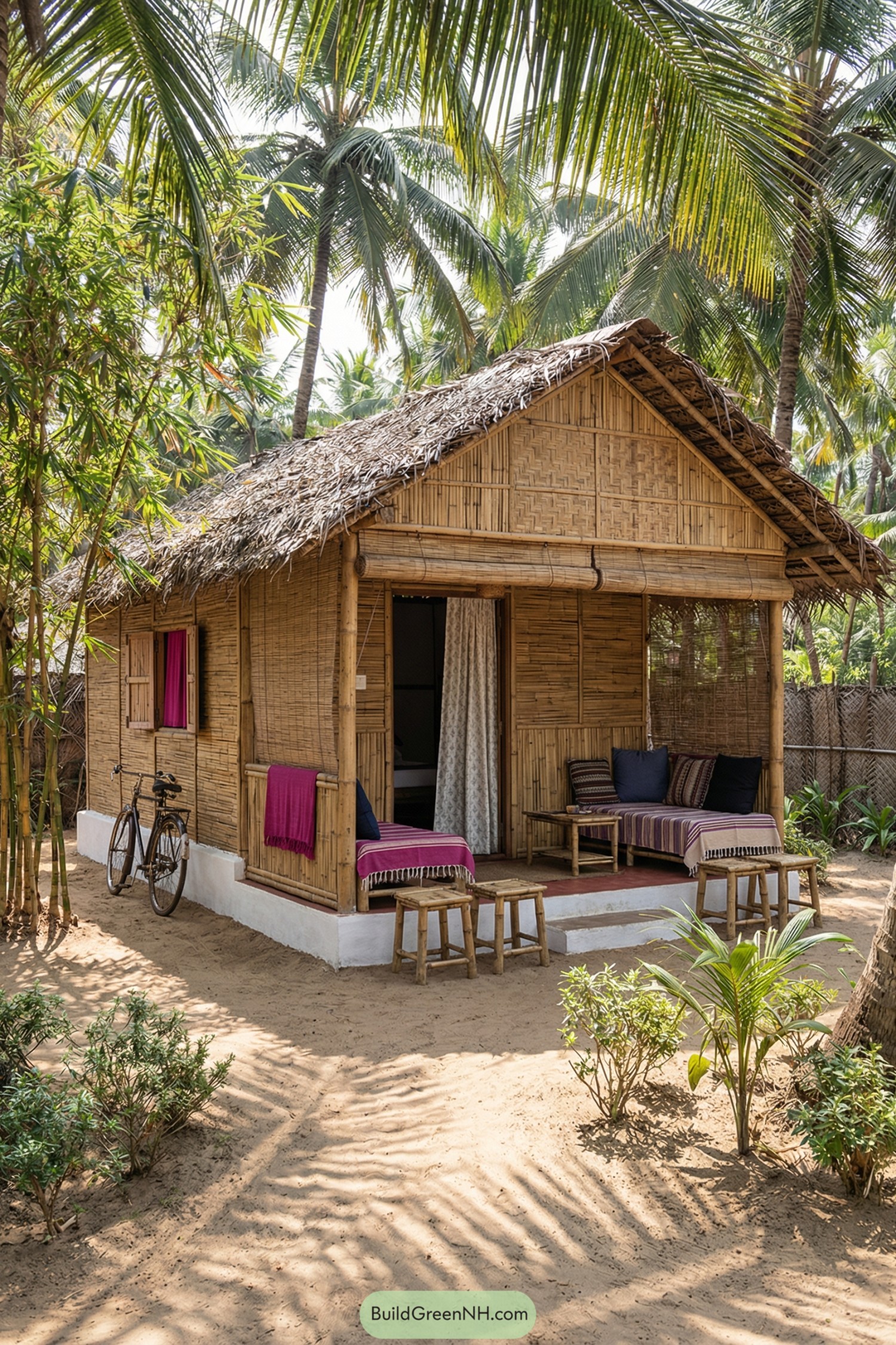 Small bamboo beach hut with thatched roof