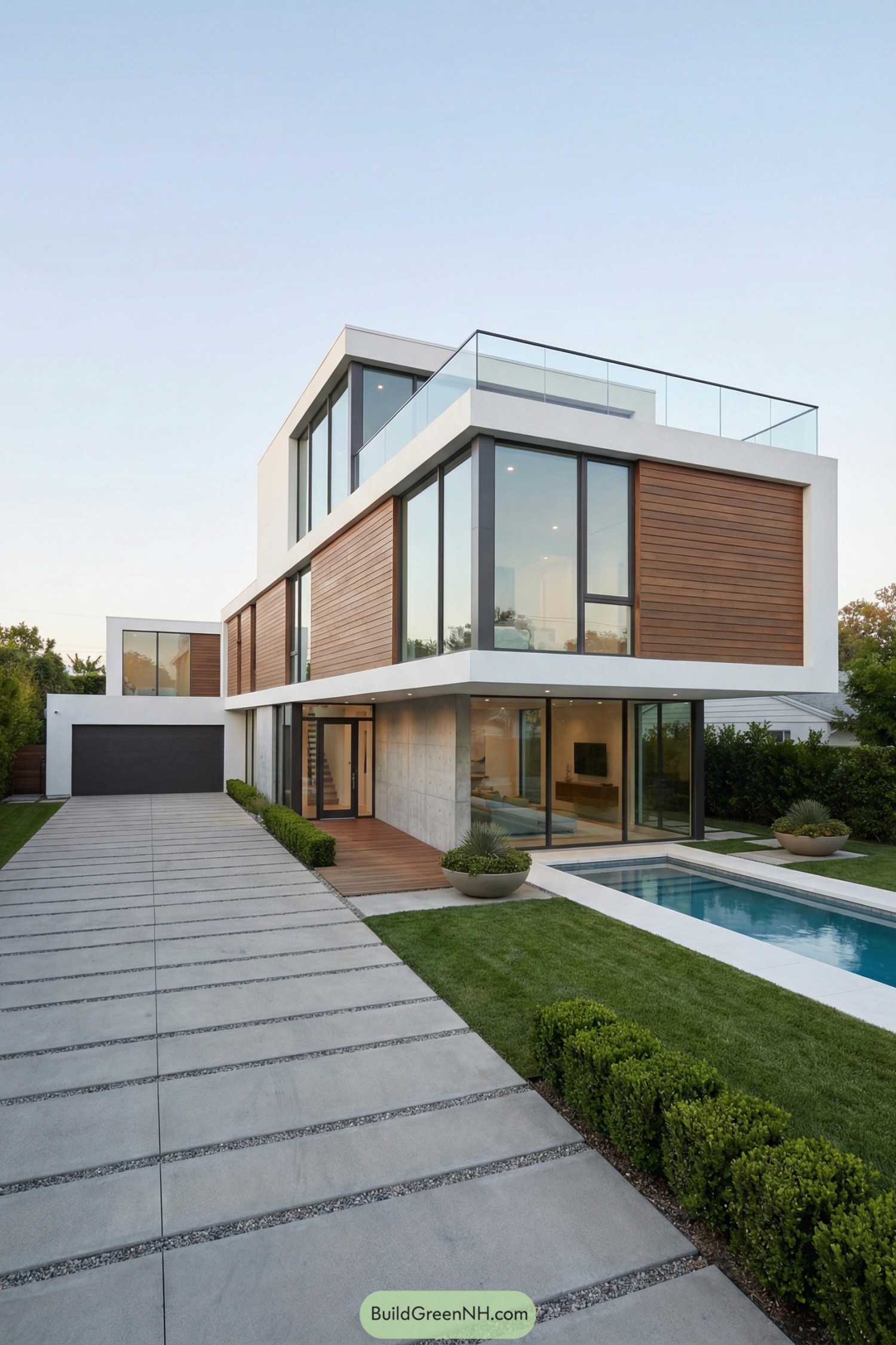 Three-story modern house with pool