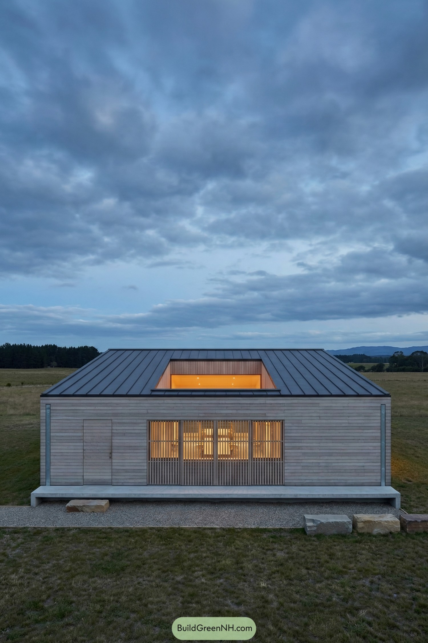 Compact courtyard house with warm glowing core