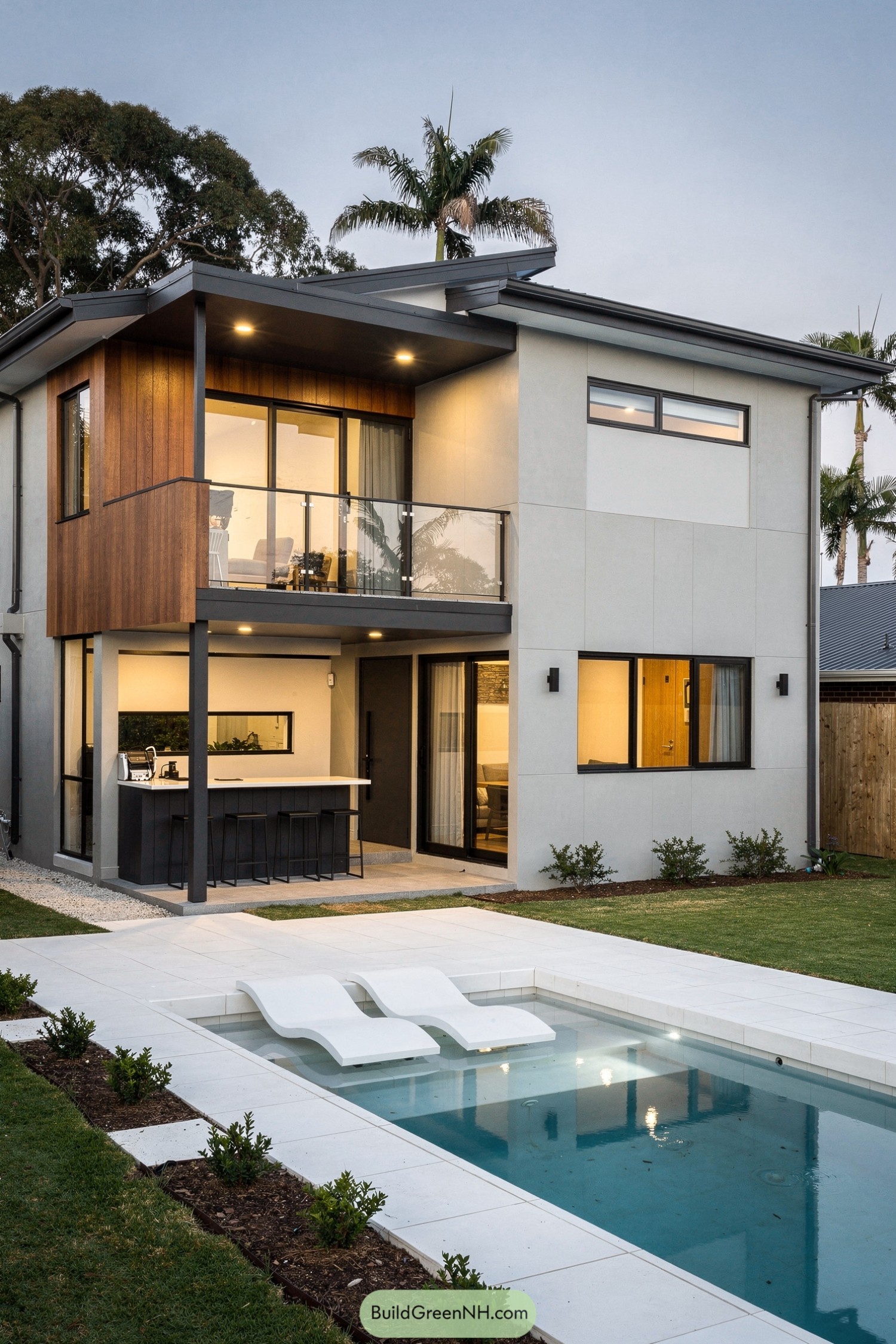 Two-story modern house with pool