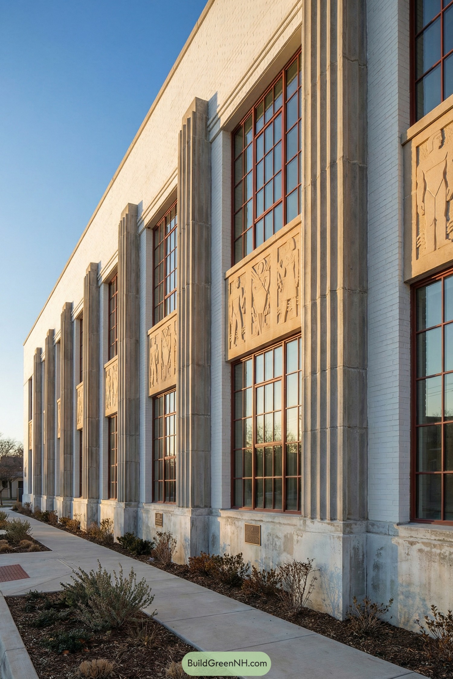 Art deco facade with tall windows