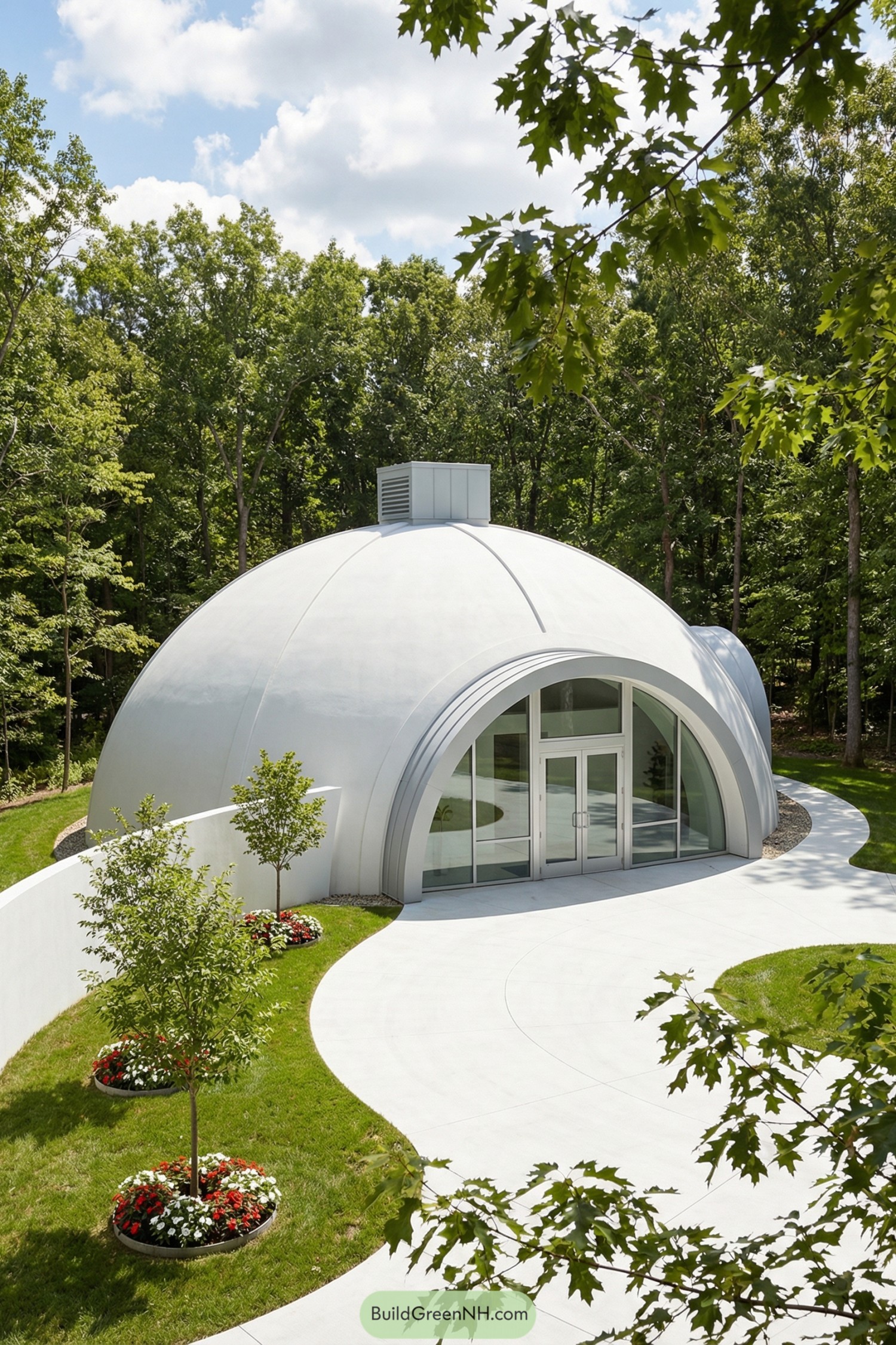 White dome house with glass entry
