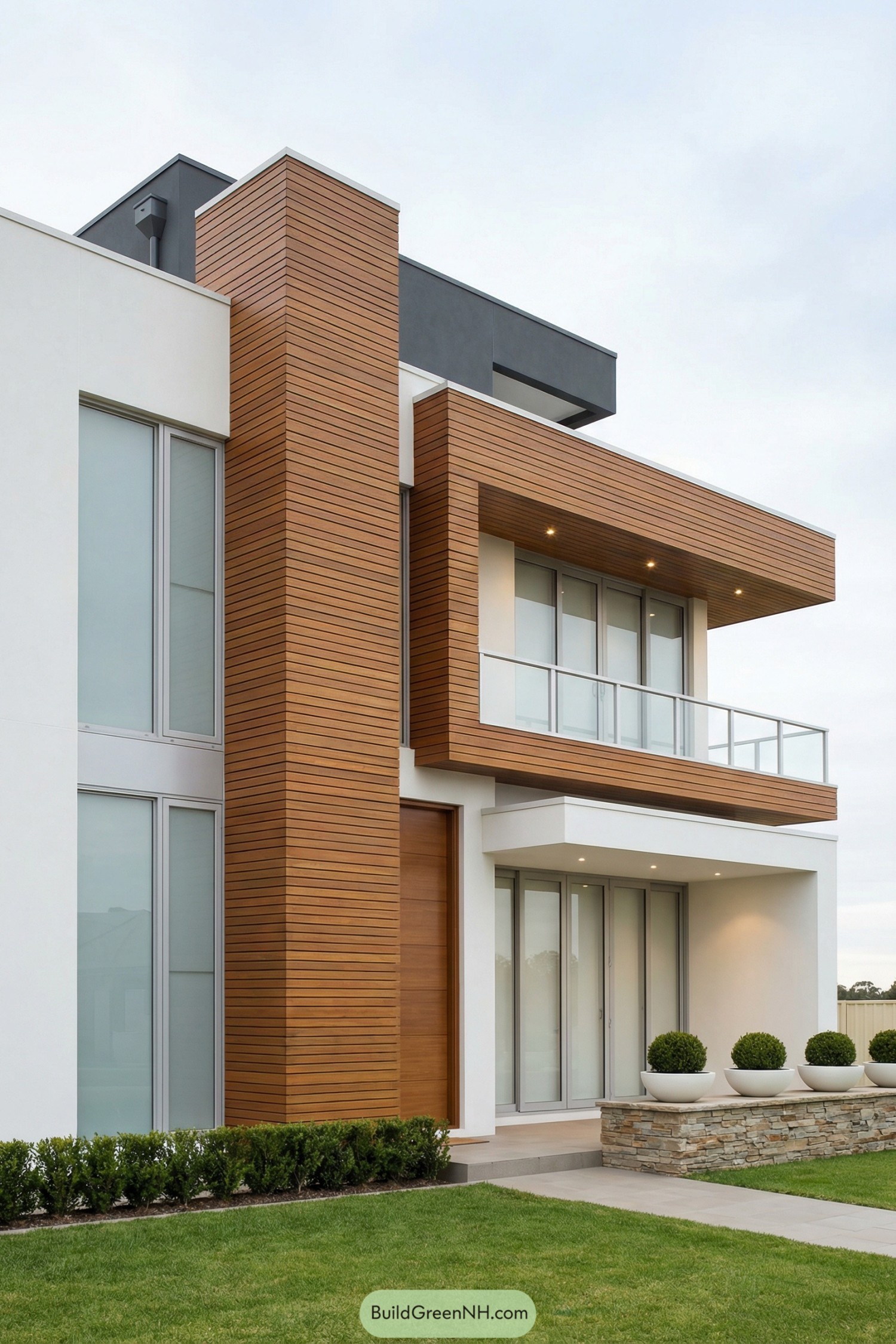 Modern white and timber house facade