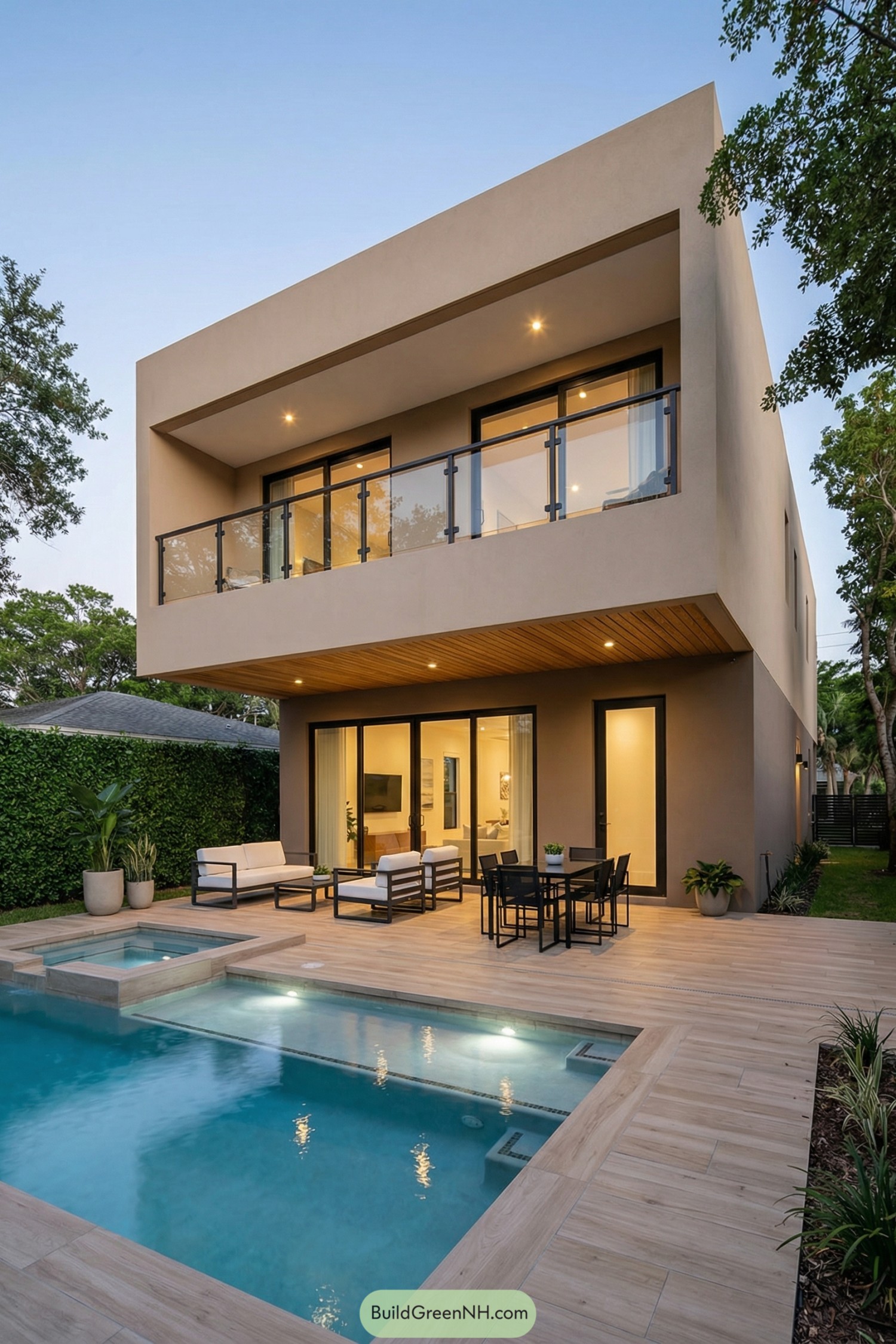 Modern two story cube house with patio pool