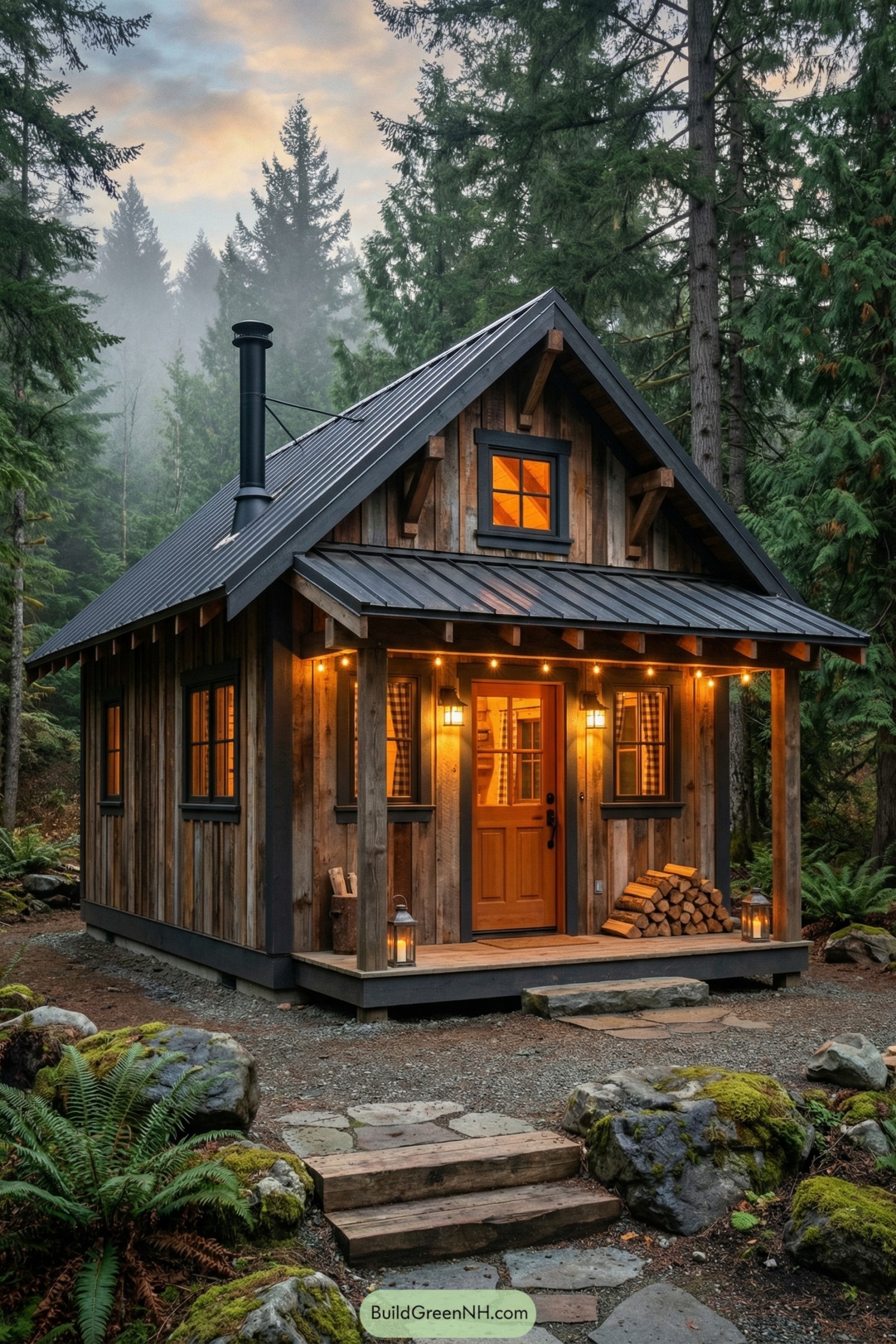 Small rustic wood cabin in forest