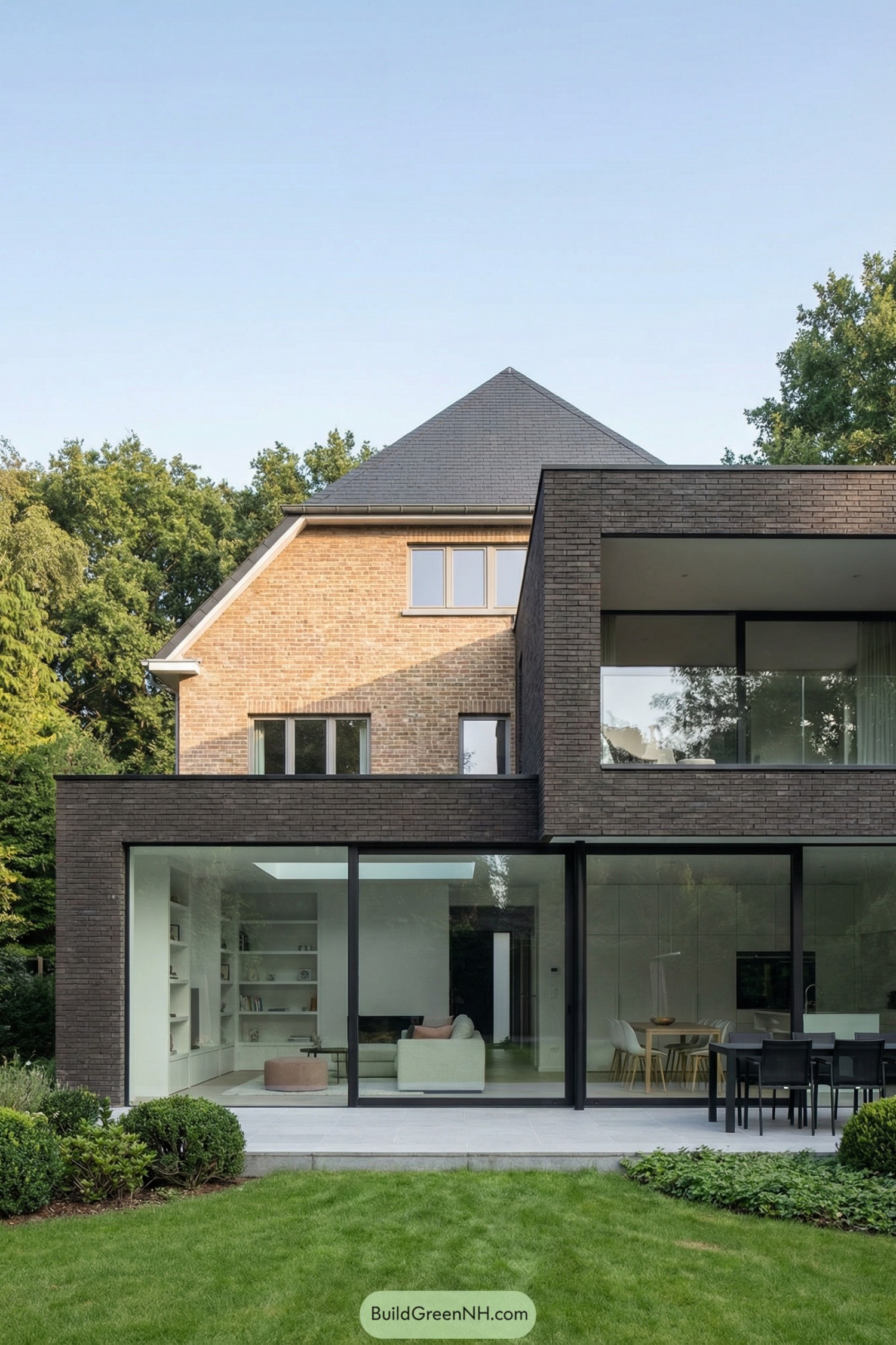 Modern brick home with glass extension