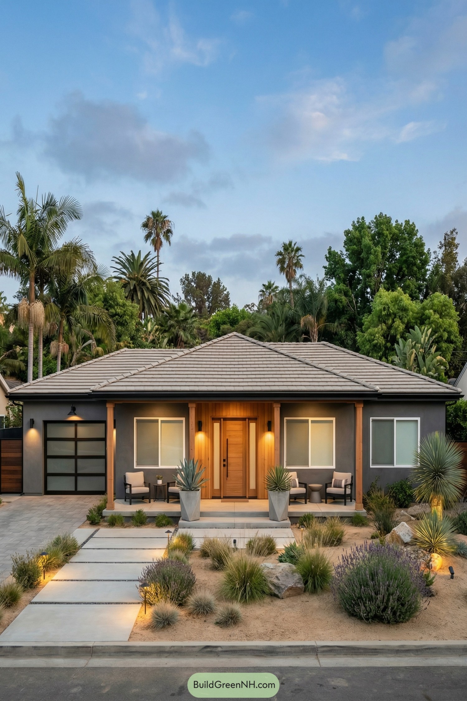 Modern ranch house with desert landscaping