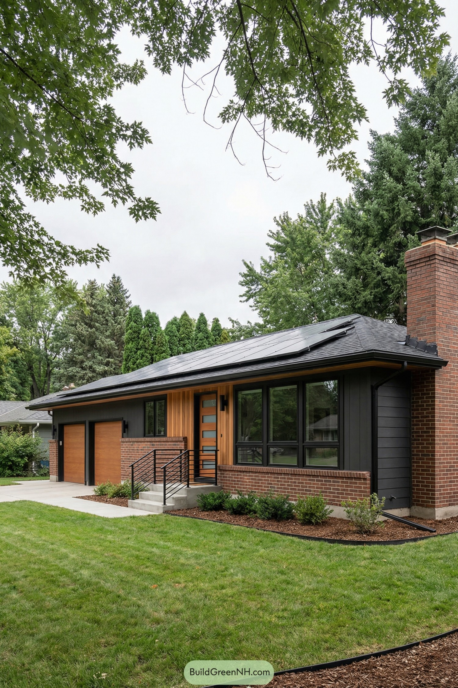 Modern ranch house with solar roof